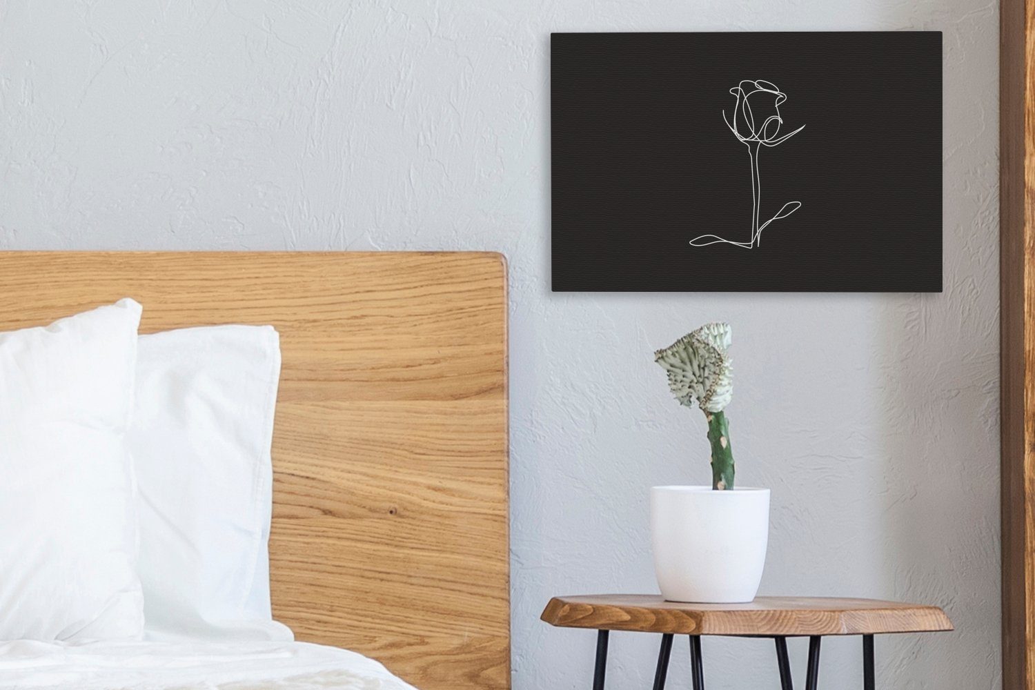 Blume Wandbild - St), Aufhängefertig, Leinwandbild cm (1 OneMillionCanvasses® Weiß, Schwarz Rose - - Wanddeko, Leinwandbilder, 30x20