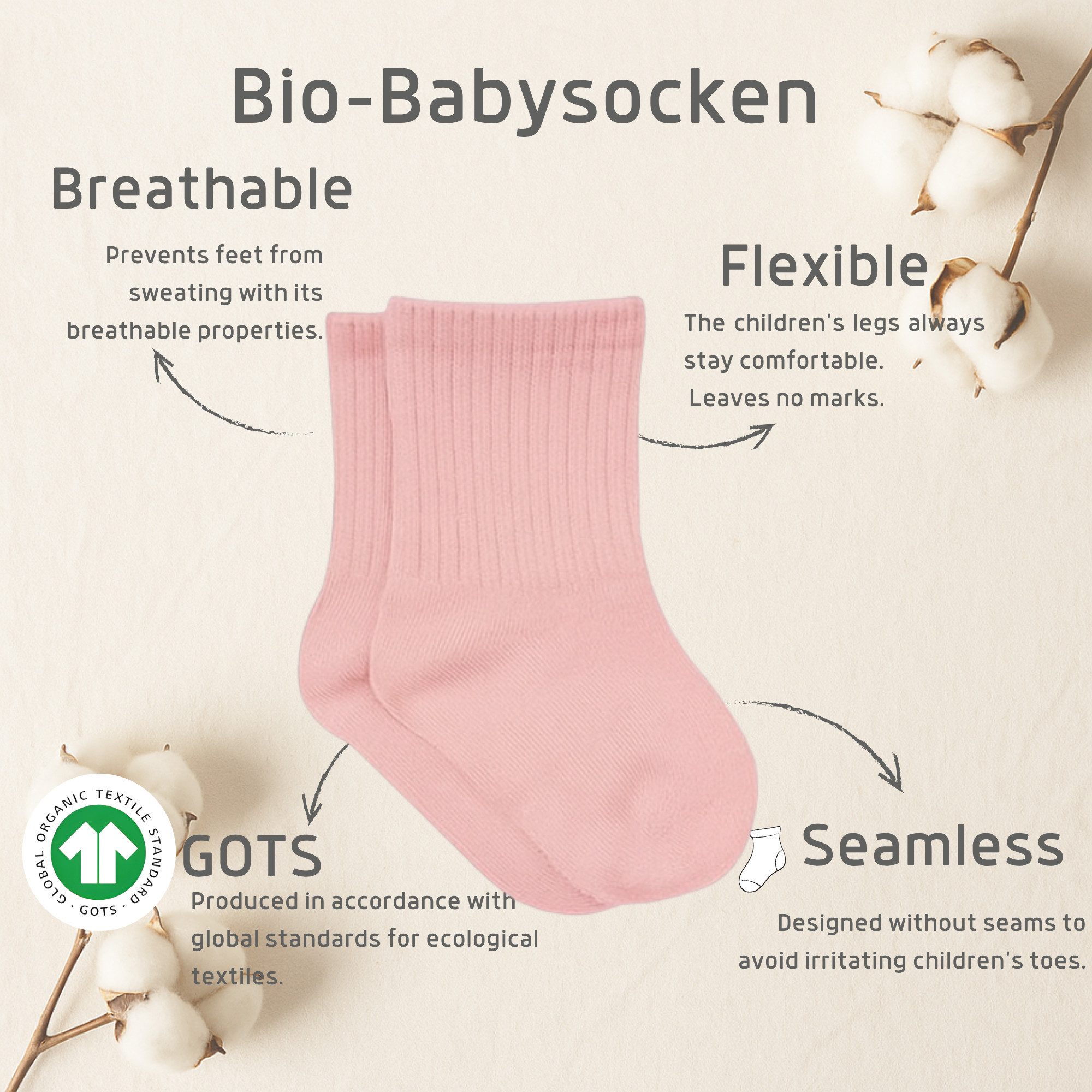 bistyle Socken für Babys Neugeborene Babysocken Jungen Mädchen Kurzsocken (Set, 6-Paar, 6er-Pack) gerippt Bio-Baumwolle GOTS zertifiziert 0-6 Monate bis 2-3 Jahre