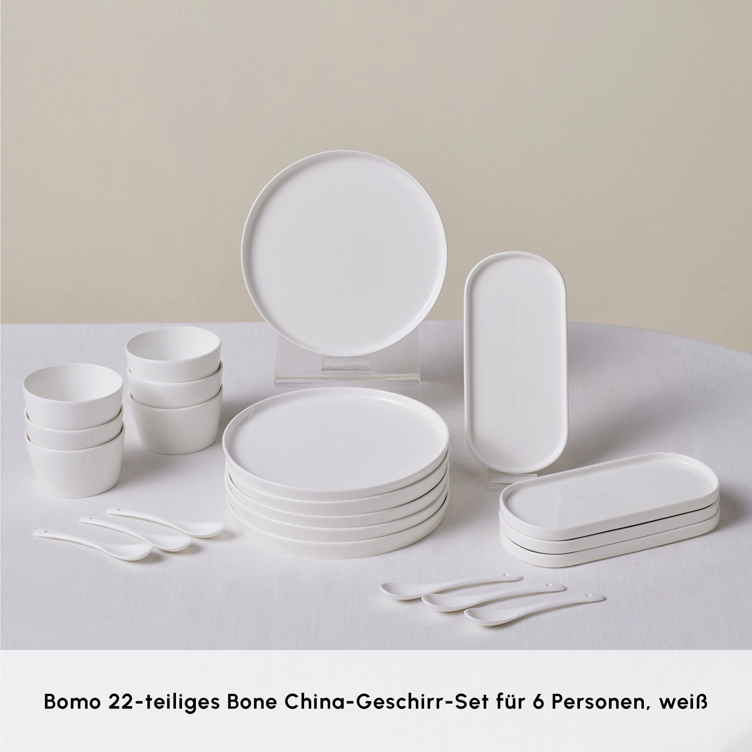 Karaca Geschirr-Set Karaca Forever Bone Bomo 22-Teiliges 6-Personen Frühstücksset (22-tlg), 6 Personen, KNOCHENPORZELLAN
