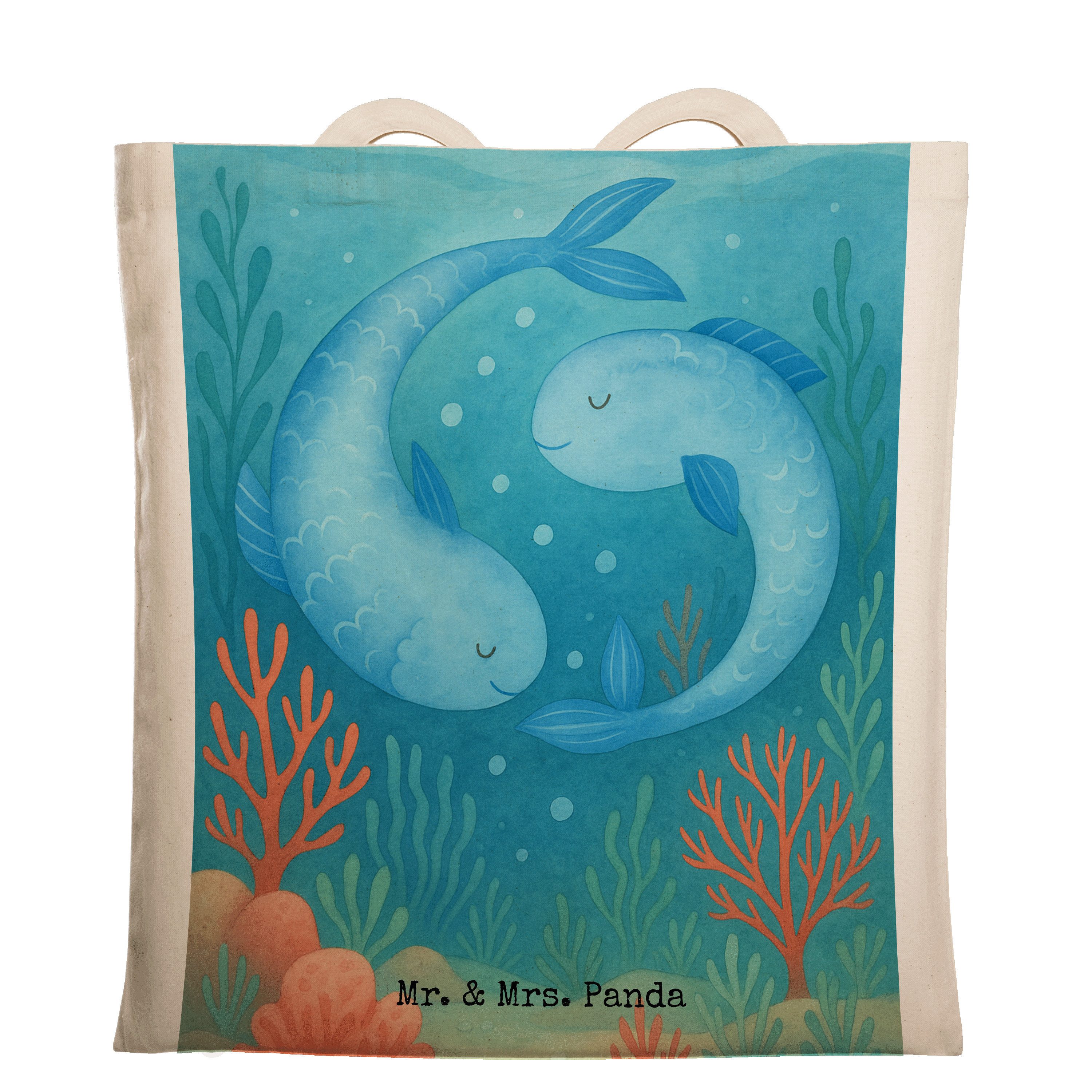 Mr. & Mrs. Panda Tragetasche Sternzeichen Fische Design, Jutebeutel, Weiß, Einkaufstüte, Tasche, F (Packung), tragbeutel canvas tasche schulterbeutel