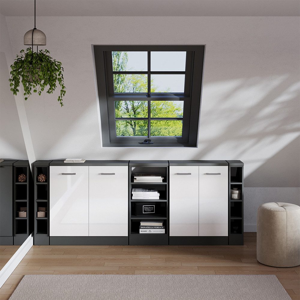 Vicco Kommode Rion, Weiß Hochglanz/Anthrazit, 210 cm 5er Set Schrankkorpuss 60 c... (5 St)