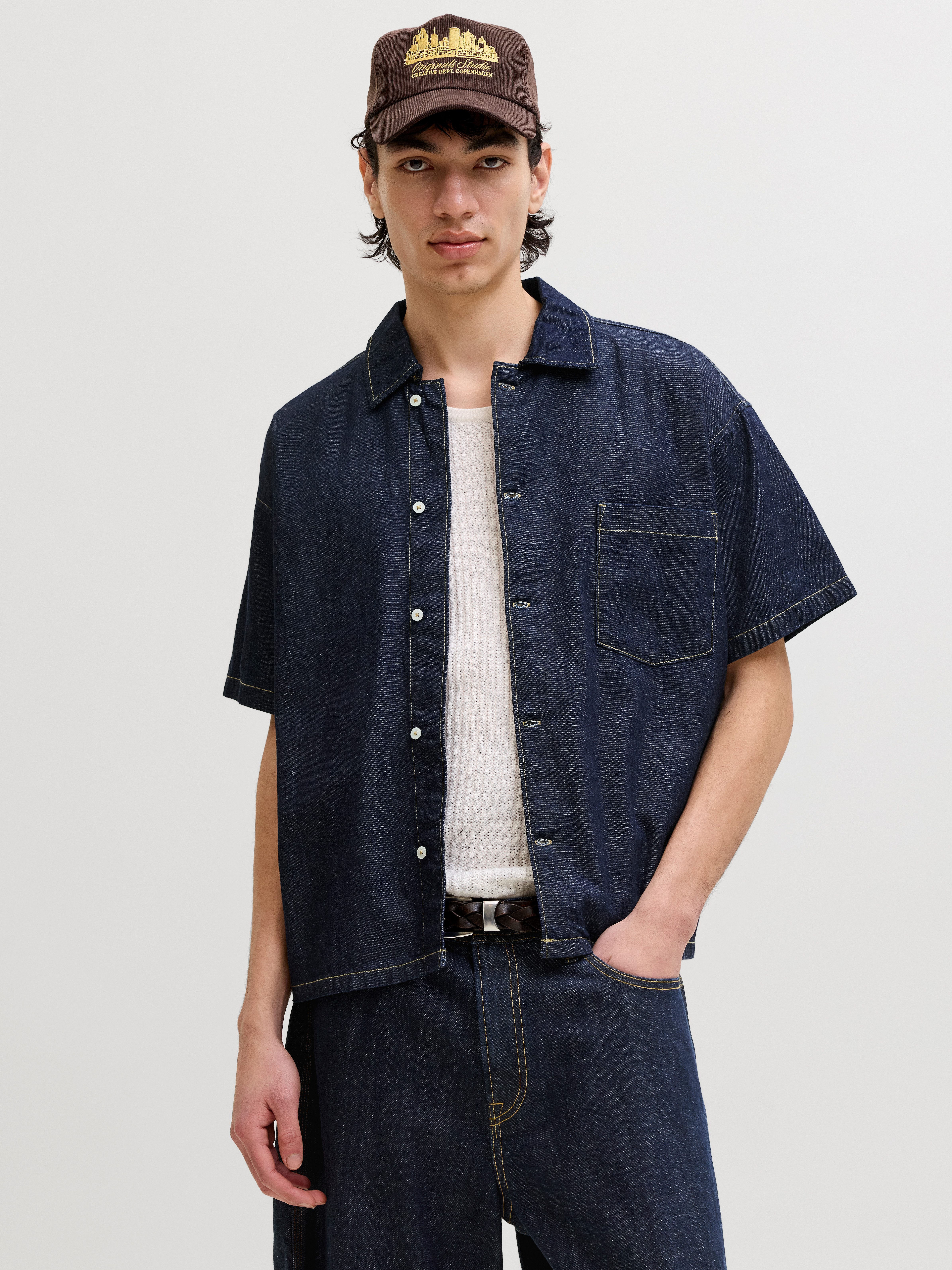 Jack & Jones Jeanshemd JJORGAUSTIN DENIM SHIRT SS LN Baumwolle, regular fit