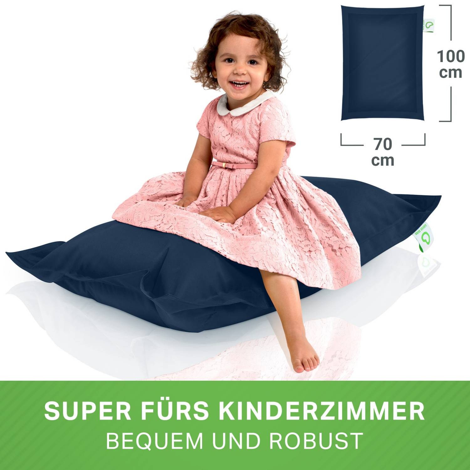 Green Bean Sitzsack Kinder-Sitzsack 70x100cm - 70 Liter (Kinder-Sitzsack 70x100cm & 70 Liter EPS-Perlen Füllung, - Indoor & Outdoor - Bean Bag Sitzkissen Bodenk – Bild 2 von 5