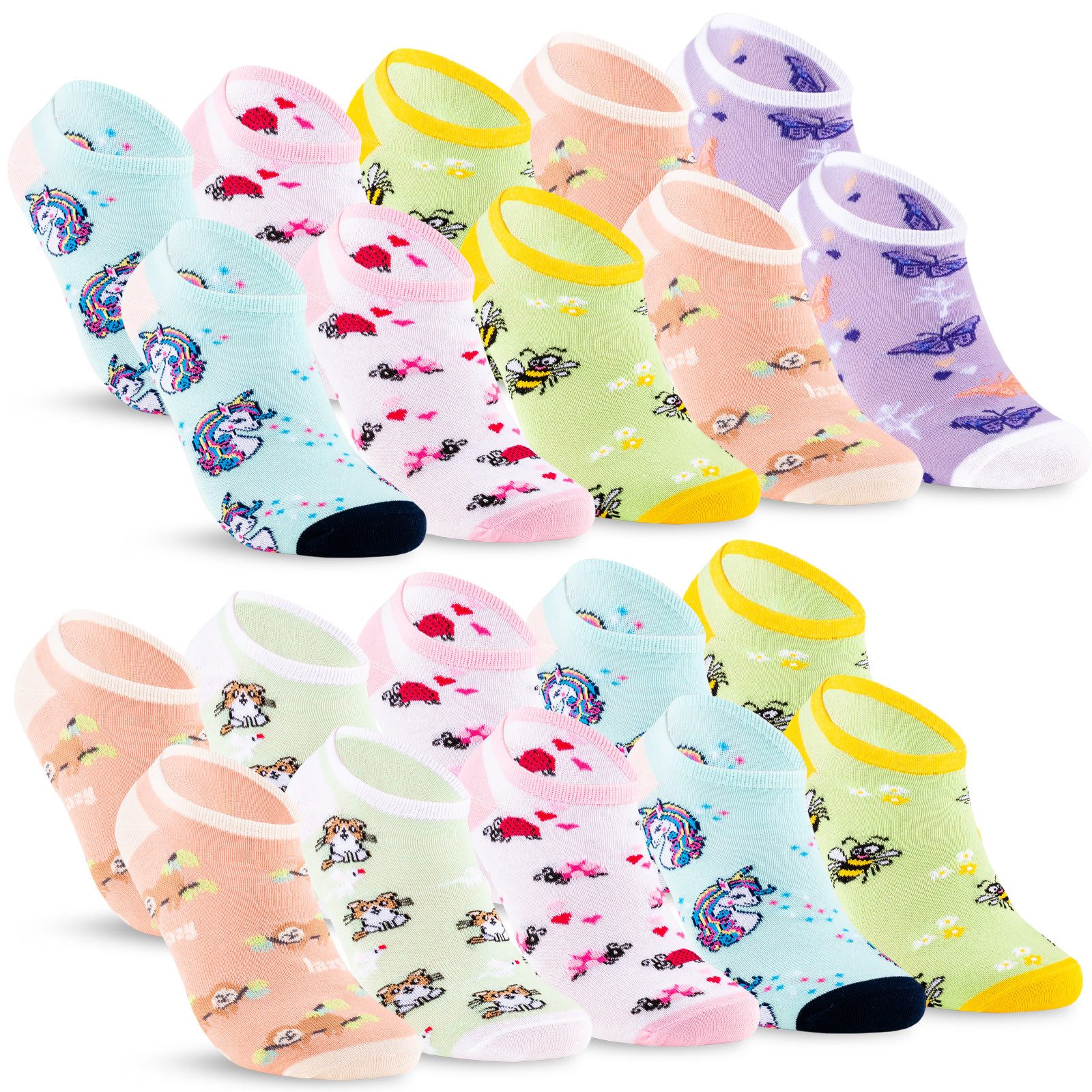 sockenkauf24 Sneakersocken 10 Paar Kinder Sneaker Socken Jungen & Mädchen Baumwolle Kindersocken (56552, 23-26) WP