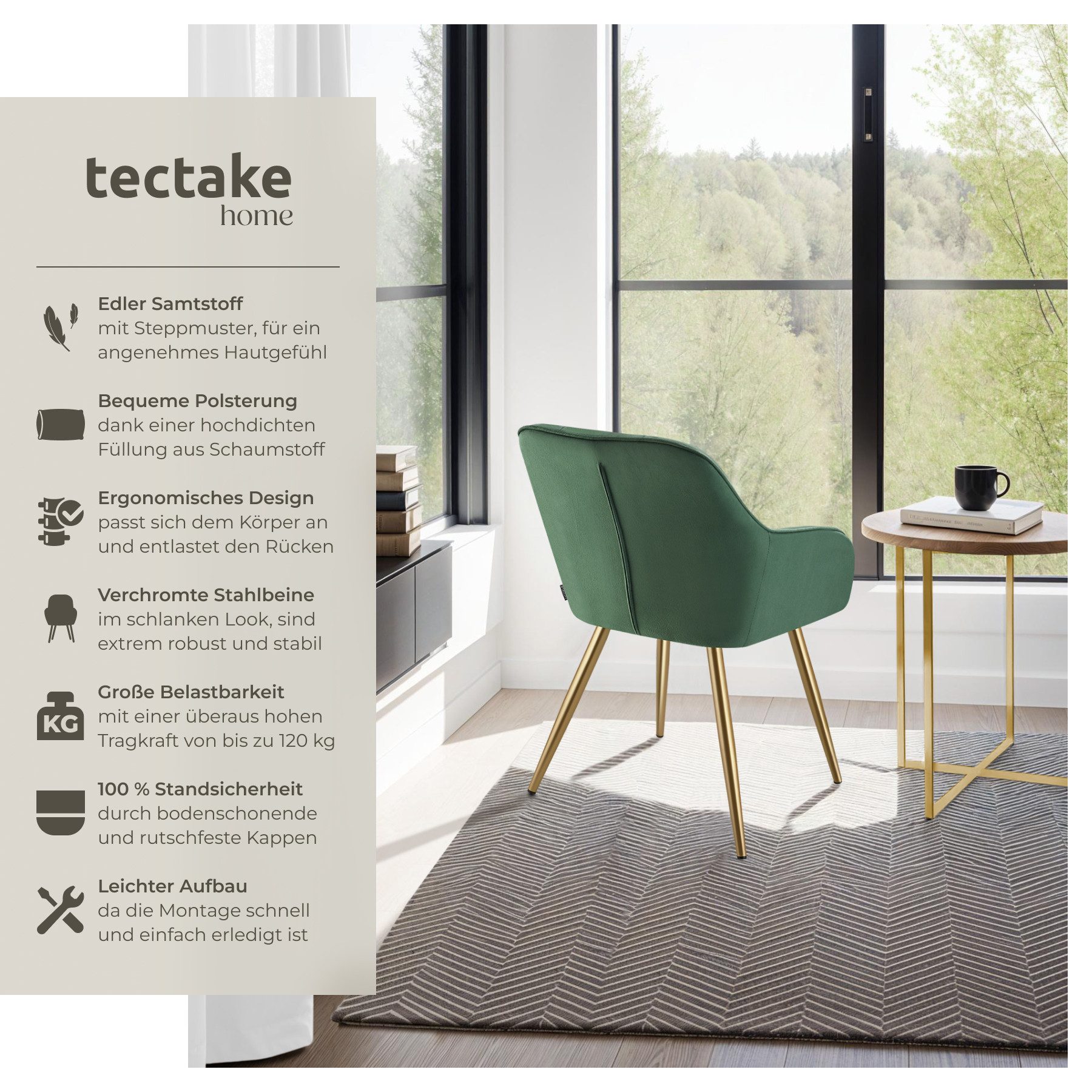 tectake Esszimmerstuhl Stuhl Marilyn, Samtoptik, gesteppt (Set, 1 St), Extr günstig online kaufen