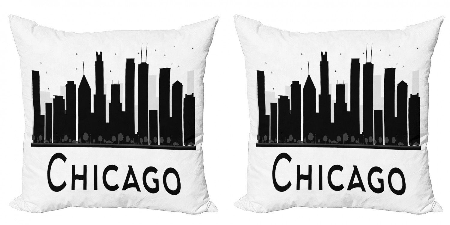 (2 Chicago Modern Doppelseitiger Abakuhaus Accent Kissenbezüge Stück), Digitaldruck, Gebäude-Schattenbilder