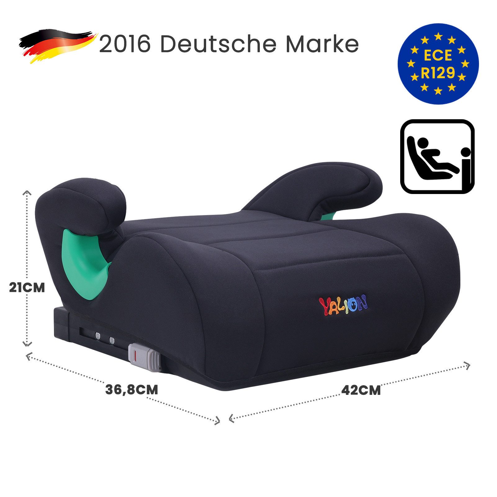 Yalion Kindersitzerhöhung YALION Kindersitzerhöhung mit ISOFIX ECE R129 (i-Size) für Kinder, ab: ca.6Jahren, bis: 10Jahren, (3-Punkt-Gurt), i-Size Sitzerhöhungen Auto Kinder, Schwarz