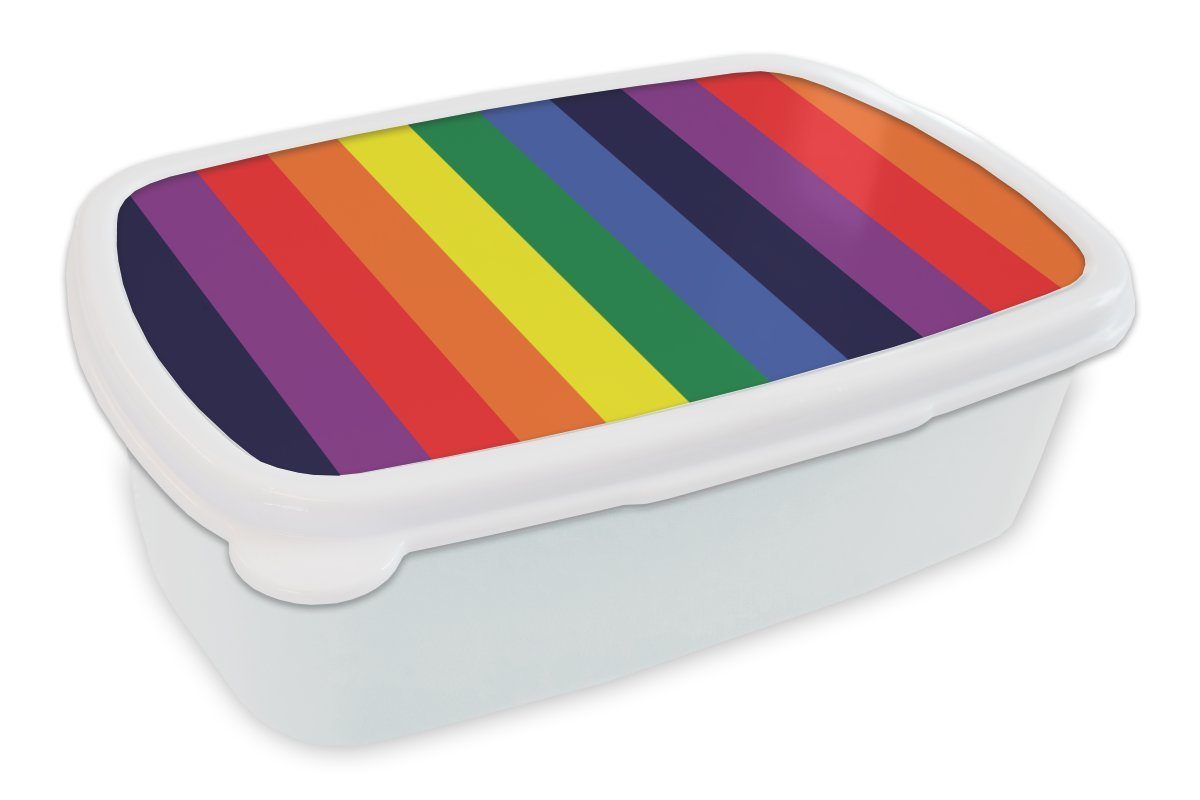 MuchoWow Lunchbox Regenbogen - Muster - Stolz, Kunststoff, (2-tlg), Brotbox für Kinder und Erwachsene, Brotdose, für Jungs und Mädchen weiß