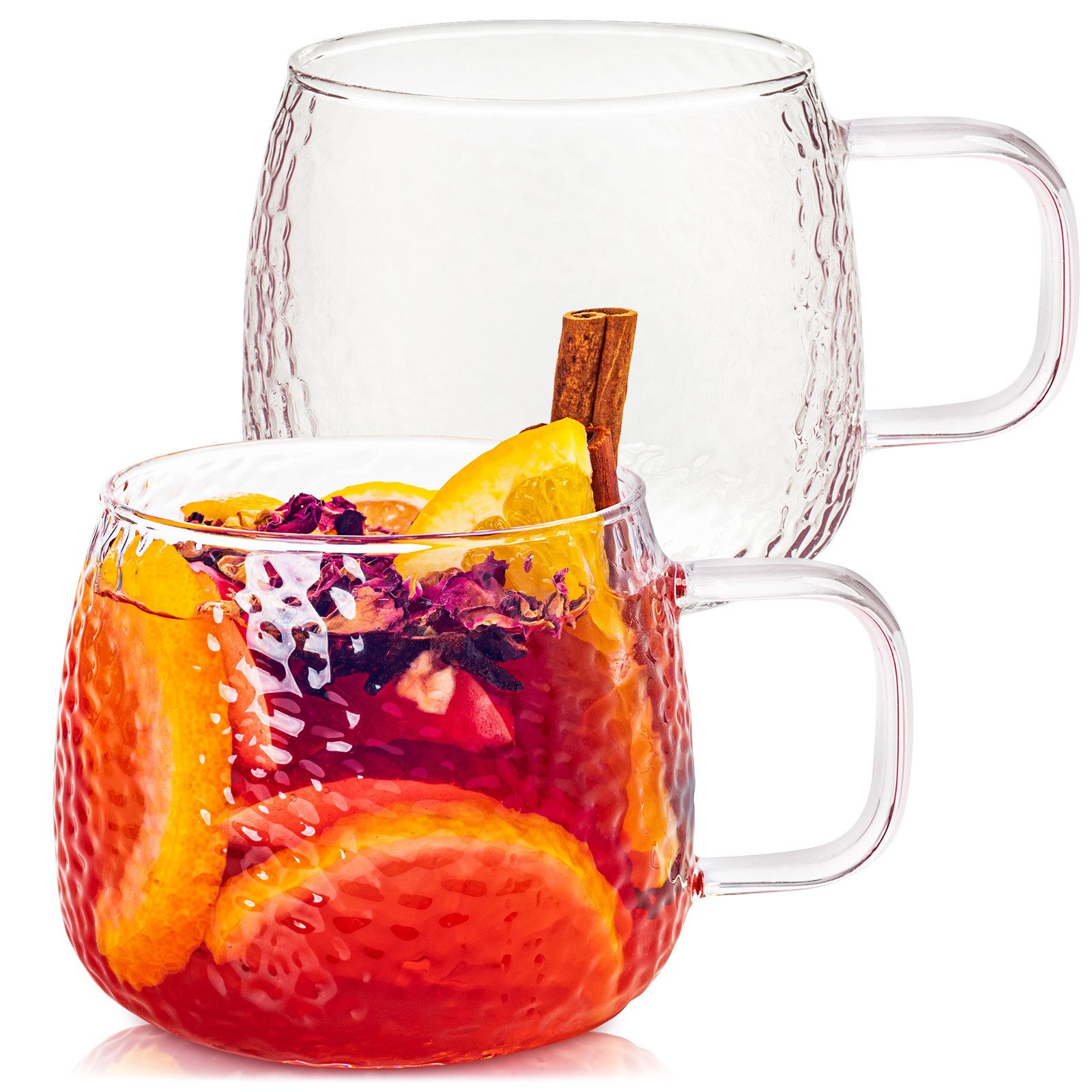 KONZEPT Teeglas mit Henkel 2/4-er Set, Teetasse 420 ml, Tassen Set aus Borosilikatglas, 2-tlg., ideal für Kaffee, Tee, Eiskaffee, Matcha, Kakao und heiße Schokolade