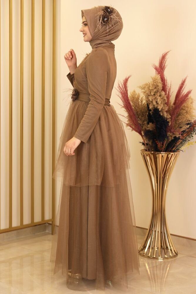 Modavitrini Tüllkleid Damen Abendkleid Abiye Abaya Hijab Kleid Maxikleid (CICEK) mit Blumendetails – Bild 3 von 4