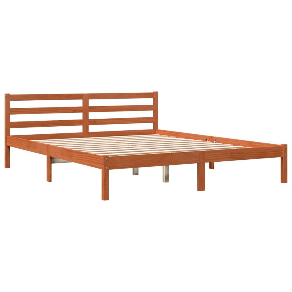 furnicato Bettgestell Moderner Bettrahmen aus Massivholz, Wachsbraun, 165,5 x 205,5 x 69,5 (1-tlg), Kieferholz-Karieregestell mit Kopfteil und stabilen Sperrholzlatten