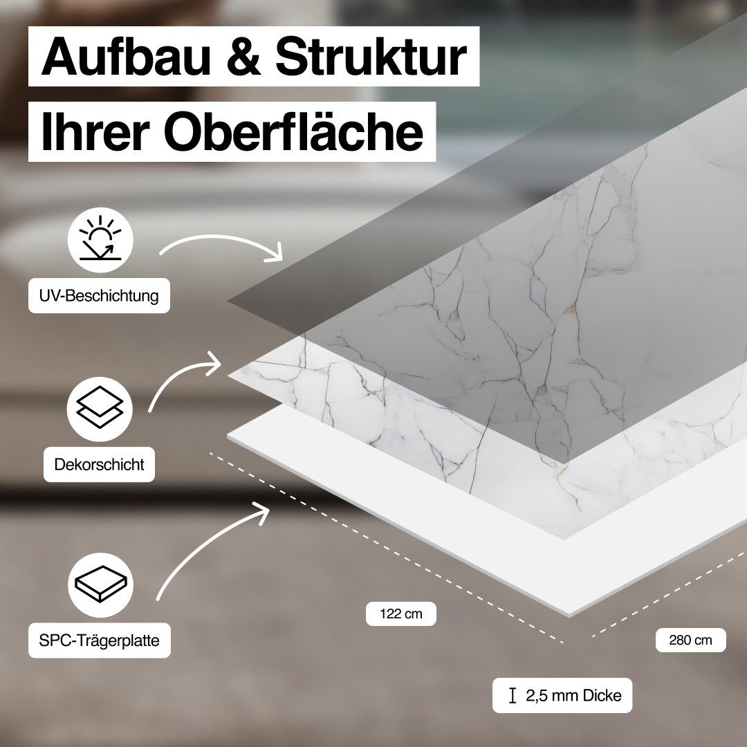 Hexim Wandpaneel, (Marmorplatten Optik 1 Stück 280x122 cm SPC Kunststoff Innen & Außenbereich Granit Steinoptik - Duschrückwand Küchenrückwand Spritzschutz Küchenverkleidung (3,42 m² 8088) A-Serie)