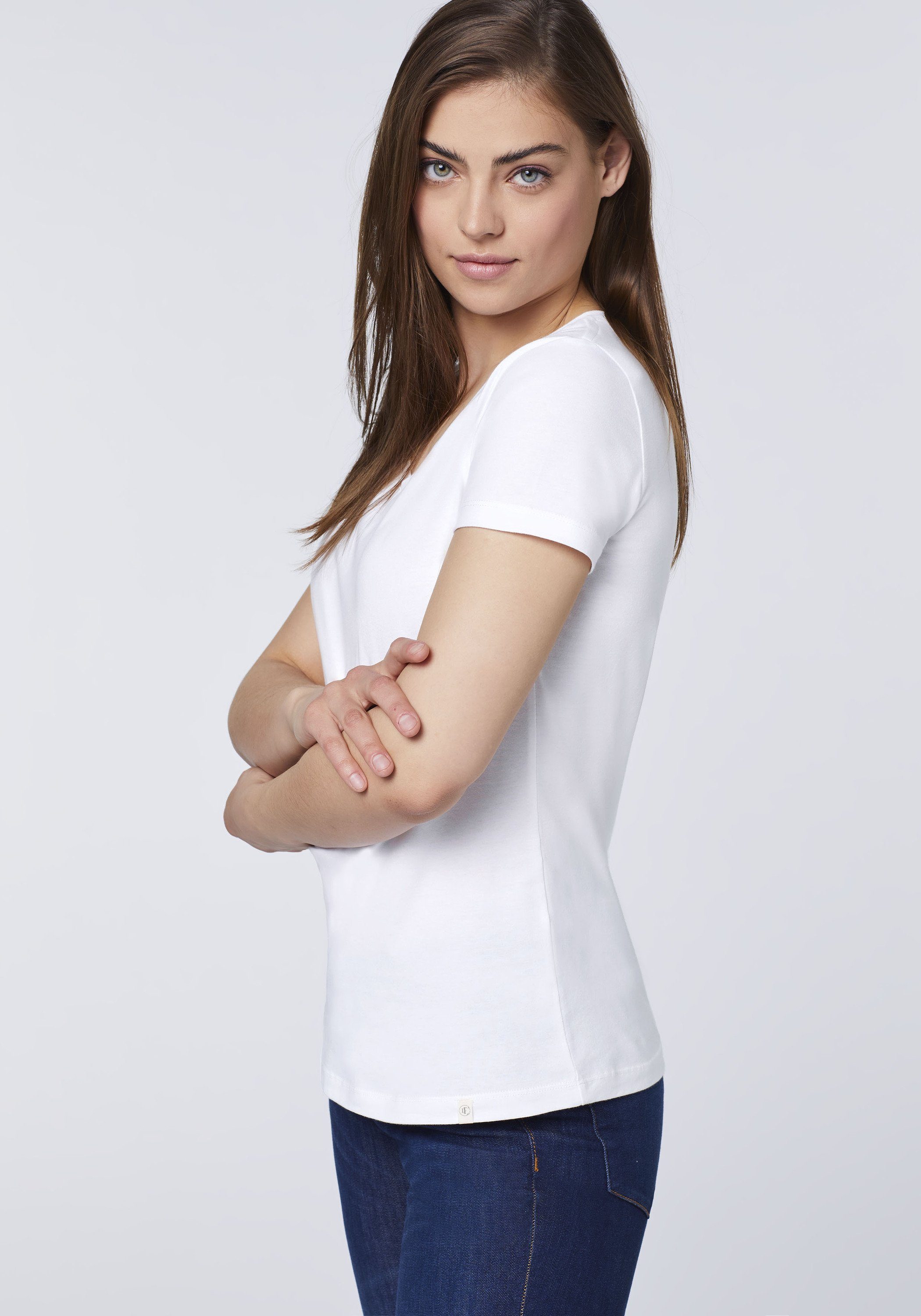 Detto Fatto T-Shirt im femininen 10 V-Neck-Design White
