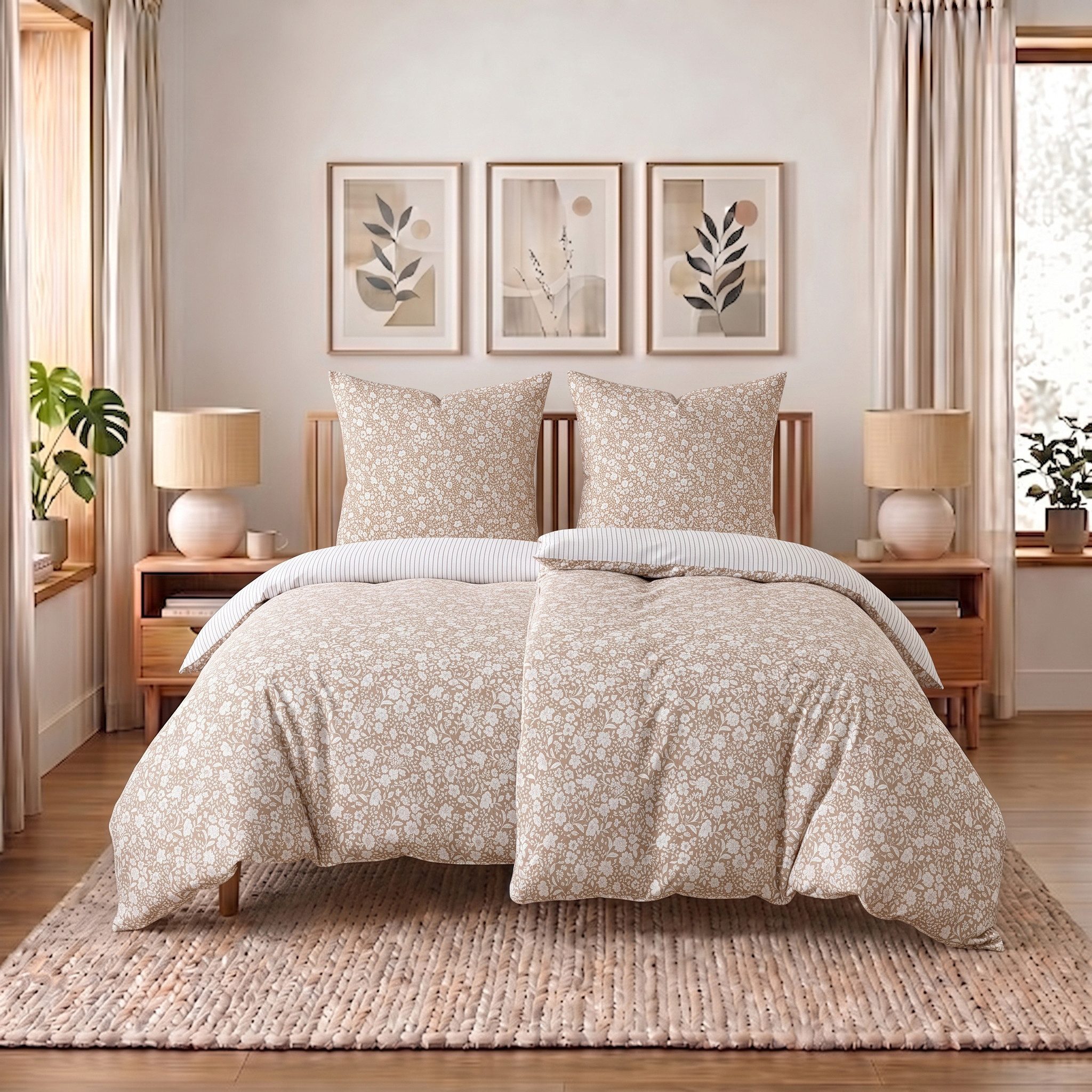Buymax Bettwäsche Meadow Wendebettwäsche sets für Einzel- und Doppelbetten, Polycotton, 4 teilig, Bettbezug-Set 135x200 cm Reißverschluss, 60% Baumwolle, 40% Polyester