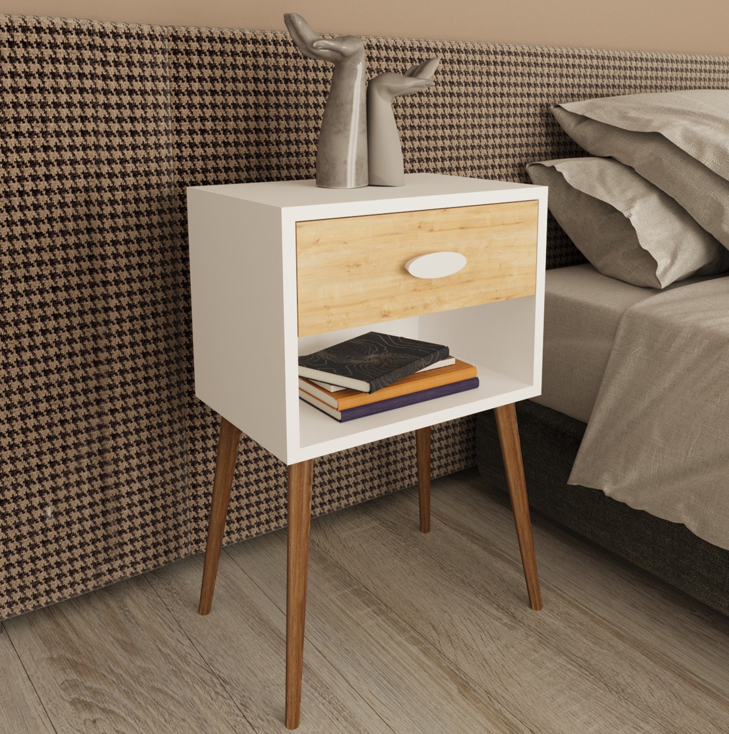 VCM Nachttisch Nachtkonsole Singol H. 70 x B. 45 x T. 30 cm, Nachtschrank, Beistelltisch, Nachtkommode