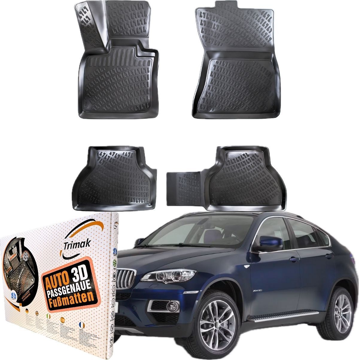 Trimak Passform-Fußmatten Kompatibel mit BMW X6 E71 2008-2014 3D Auto Gummimatten, BMW X6 E71 2008-2014 Gummimatten Auto TPE Allwetter Fussmatten