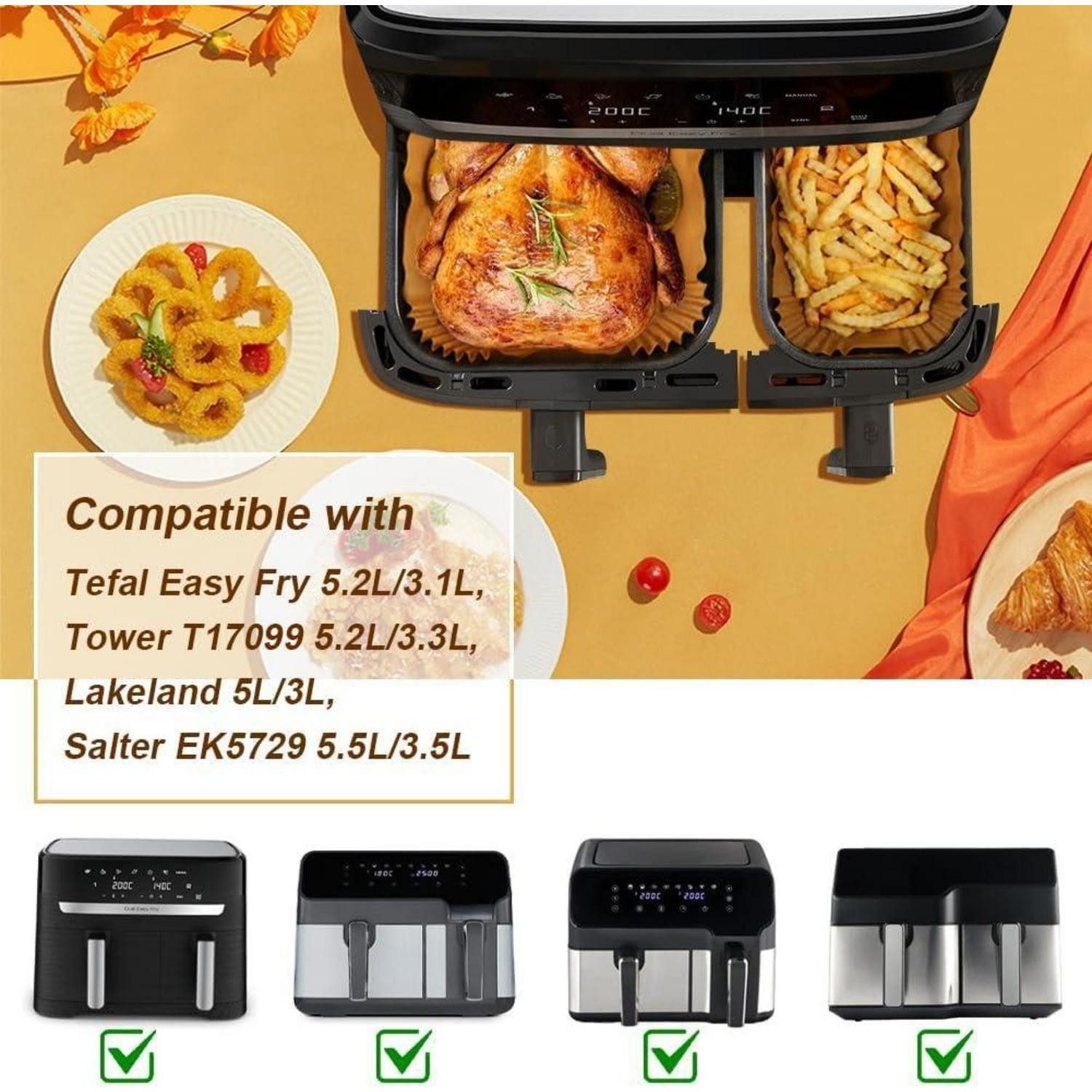 LuxusKollektion Backpapier Backpapier Airfryer Dual Basket 100pcs Backpapier für Tefal EY9018 – Bild 2 von 5