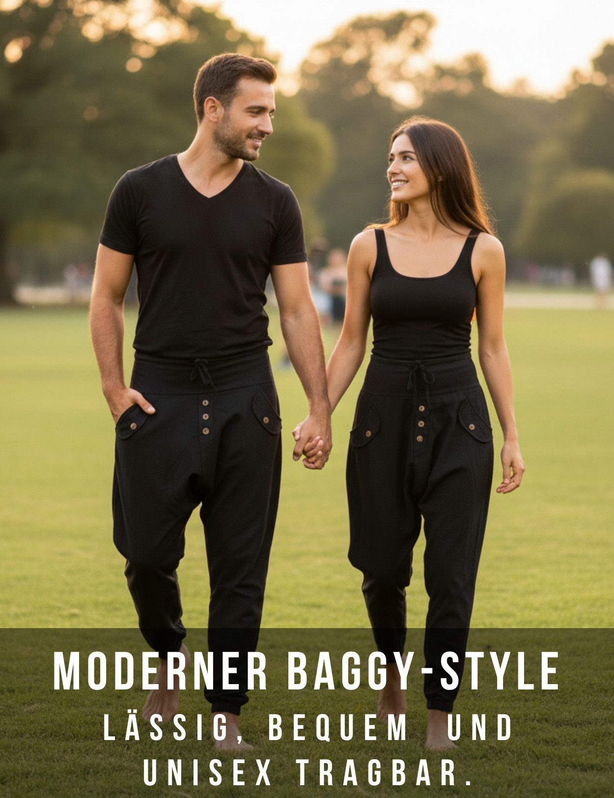 PANASIAM Haremshose Yogipants classic bequeme Freizeithose wie Aladinhose Unisex für Damen und Herren Haremshose Tunnelzug vorne Gummiband hinten