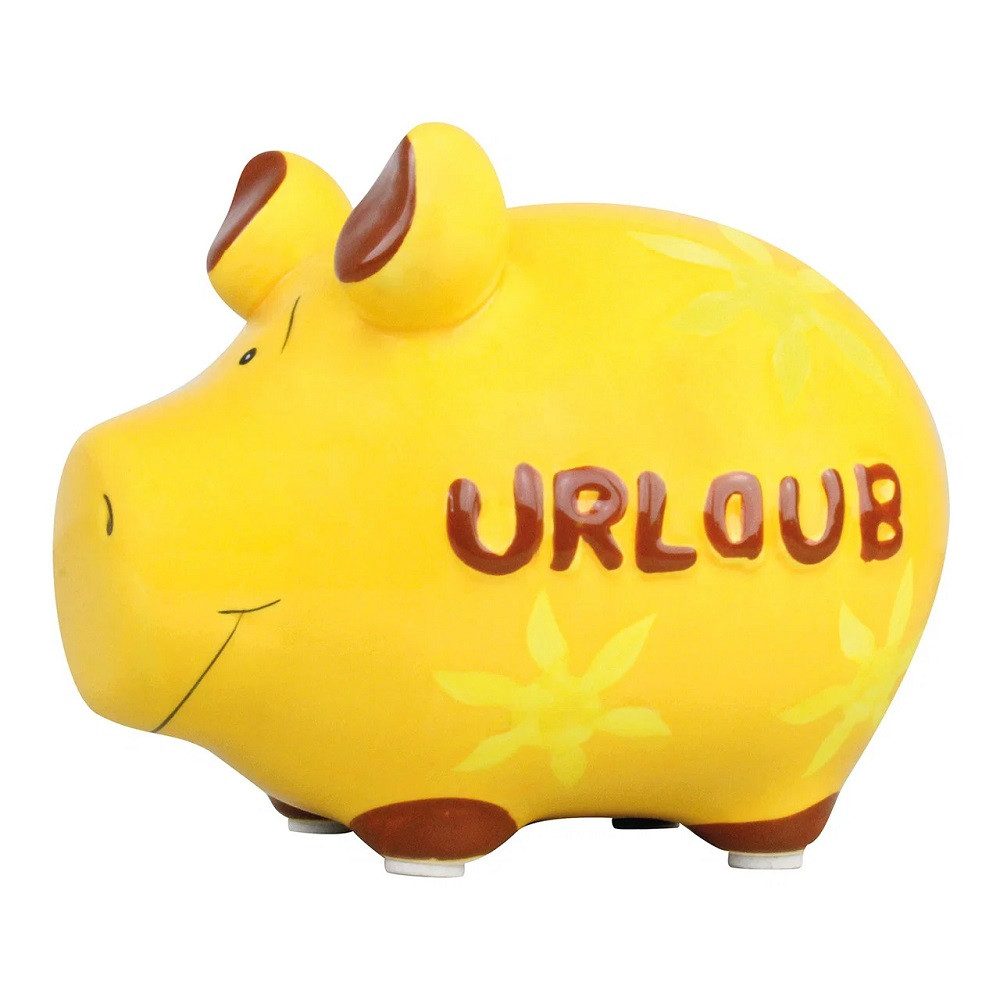 Wurm Spardose Sparschwein 'Urlaub' Keramik gelb rot (B/H/T) 12,5x9x9cm