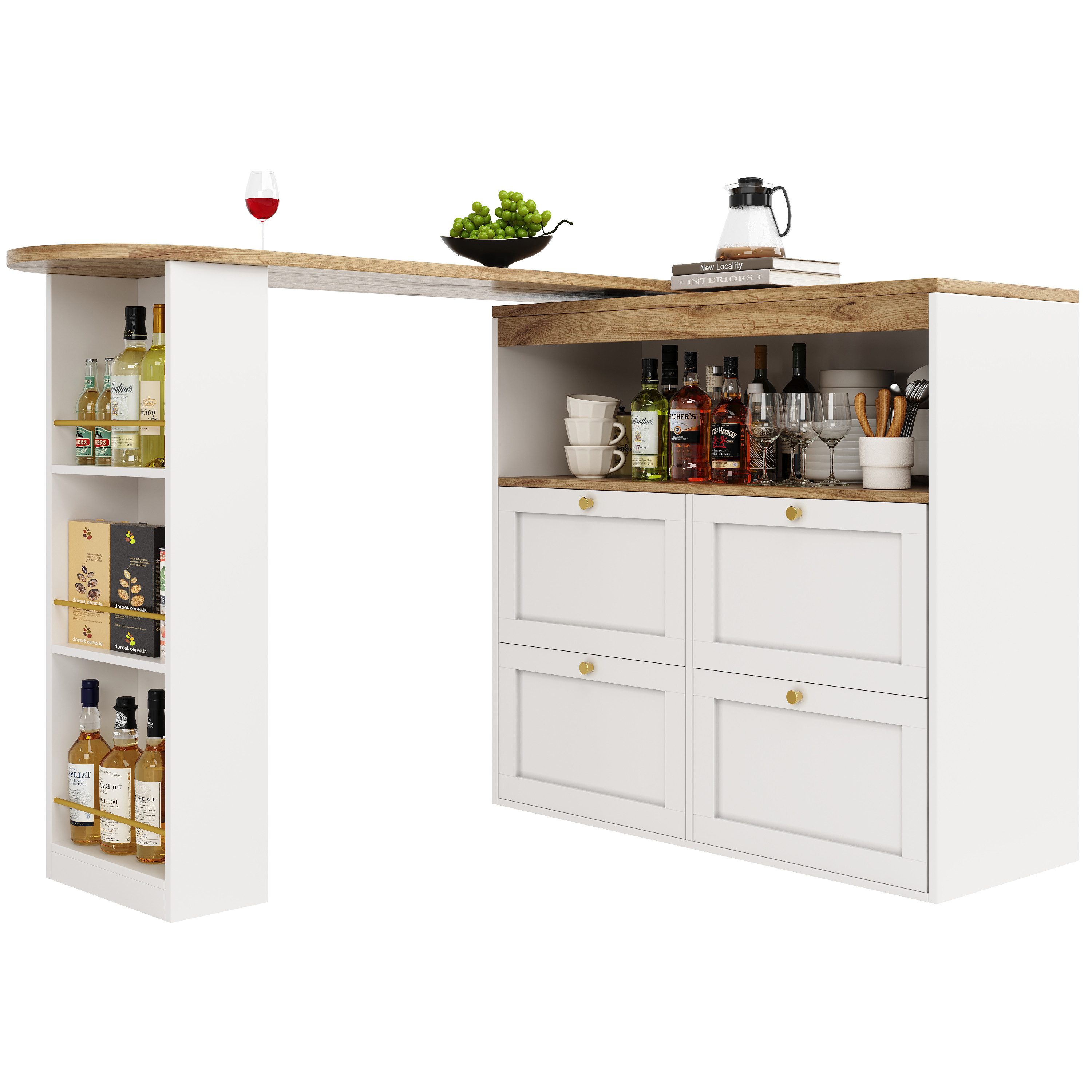 MODFU Bartisch 360° drehbare (drehbar Sideboard, Esstisch, 4 Schubladen und günstig online kaufen