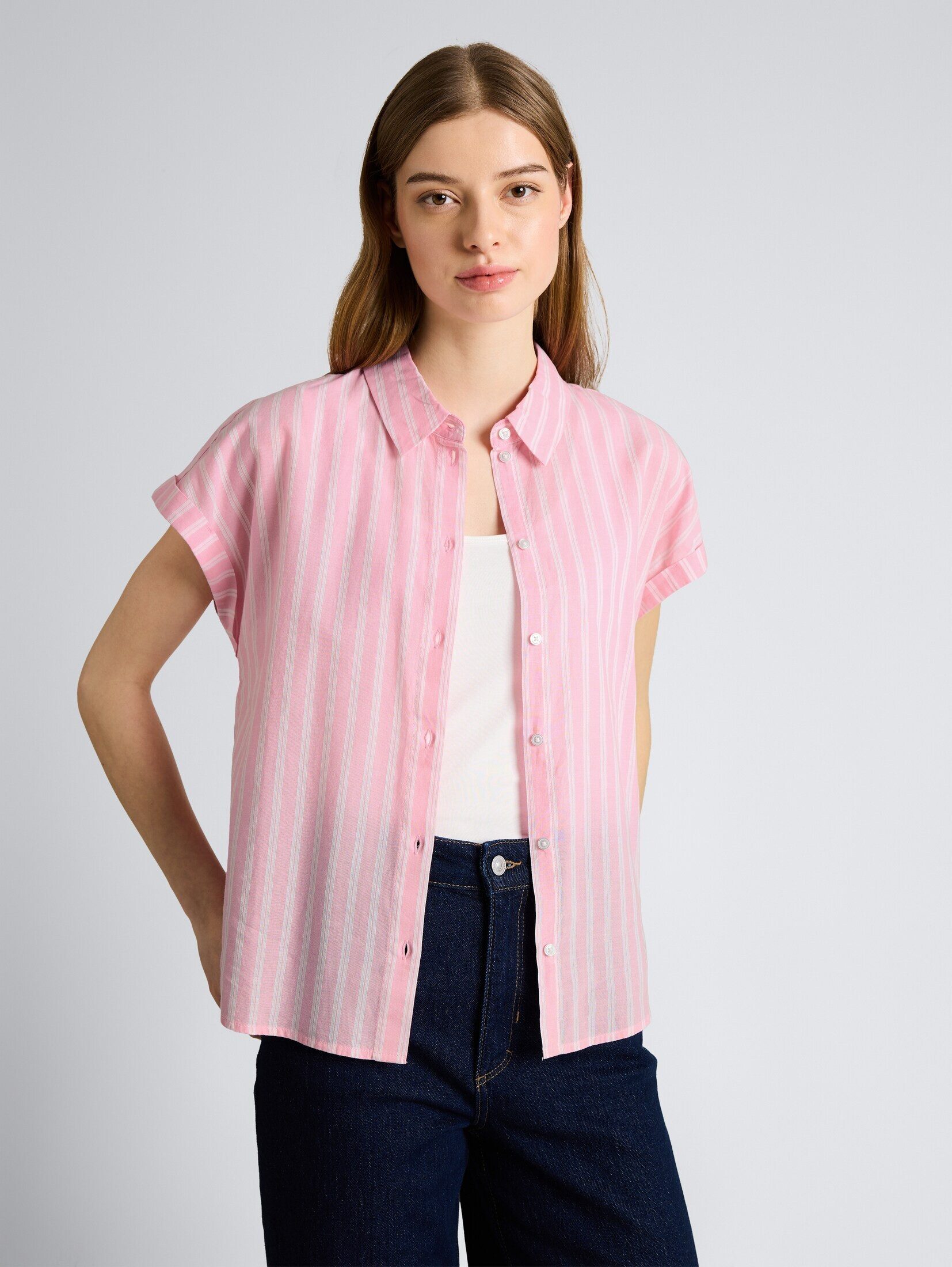 TOM TAILOR Denim Kurzarmbluse Blusen & Shirts Bluse mit Streifenmuster