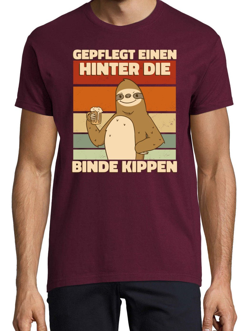 Burgund lustigem Spruch Youth EINEN und BINDE Designz HINTER GEPFLEGT DIE Fun-Look T-Shirt KIPPEN Print mit Herren Print-Shirt