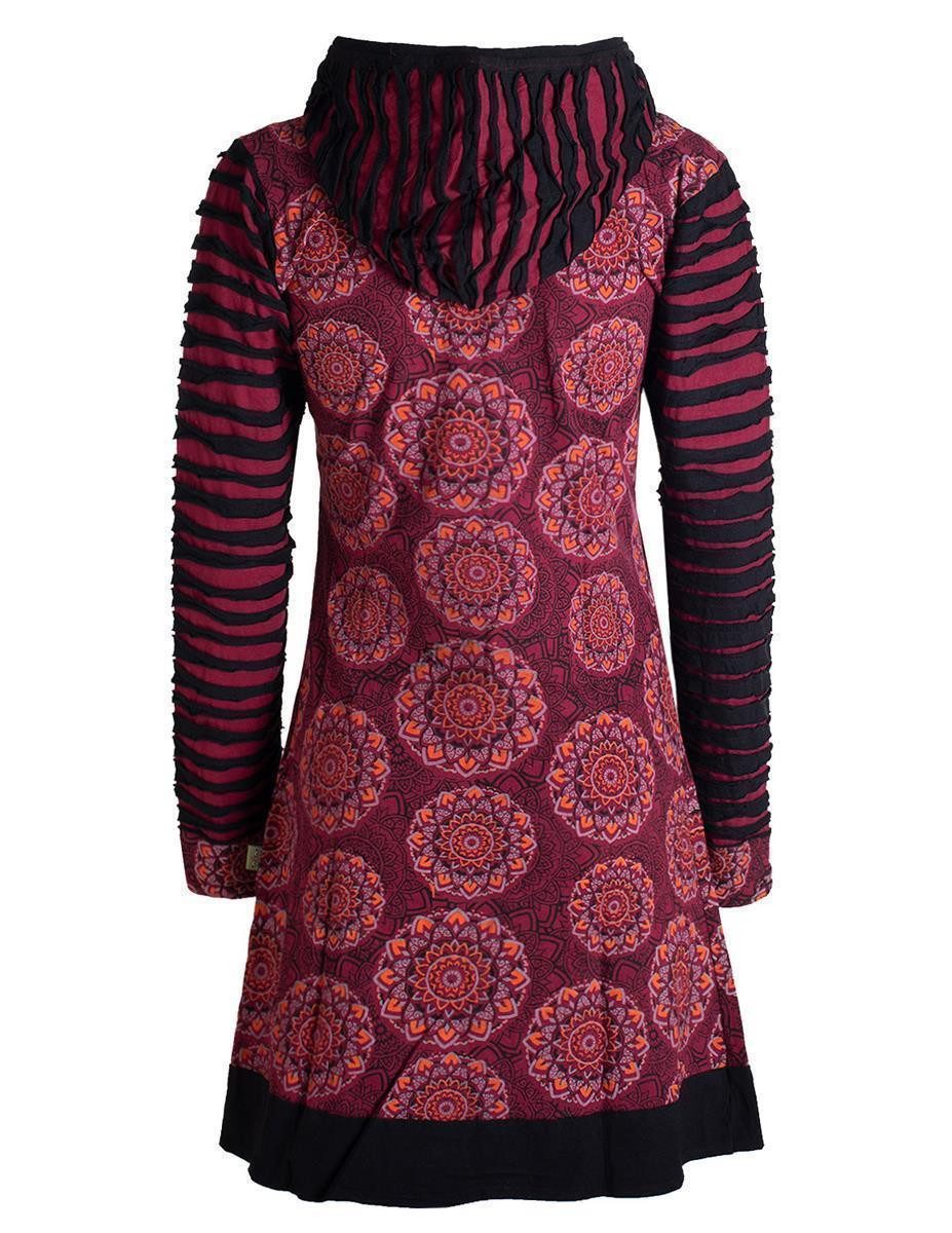Vishes Kurzmantel Damen Blumen Mandala Jersey-Mantel Hippiemantel Kapuzenmantel Hoodie, Ethno Style