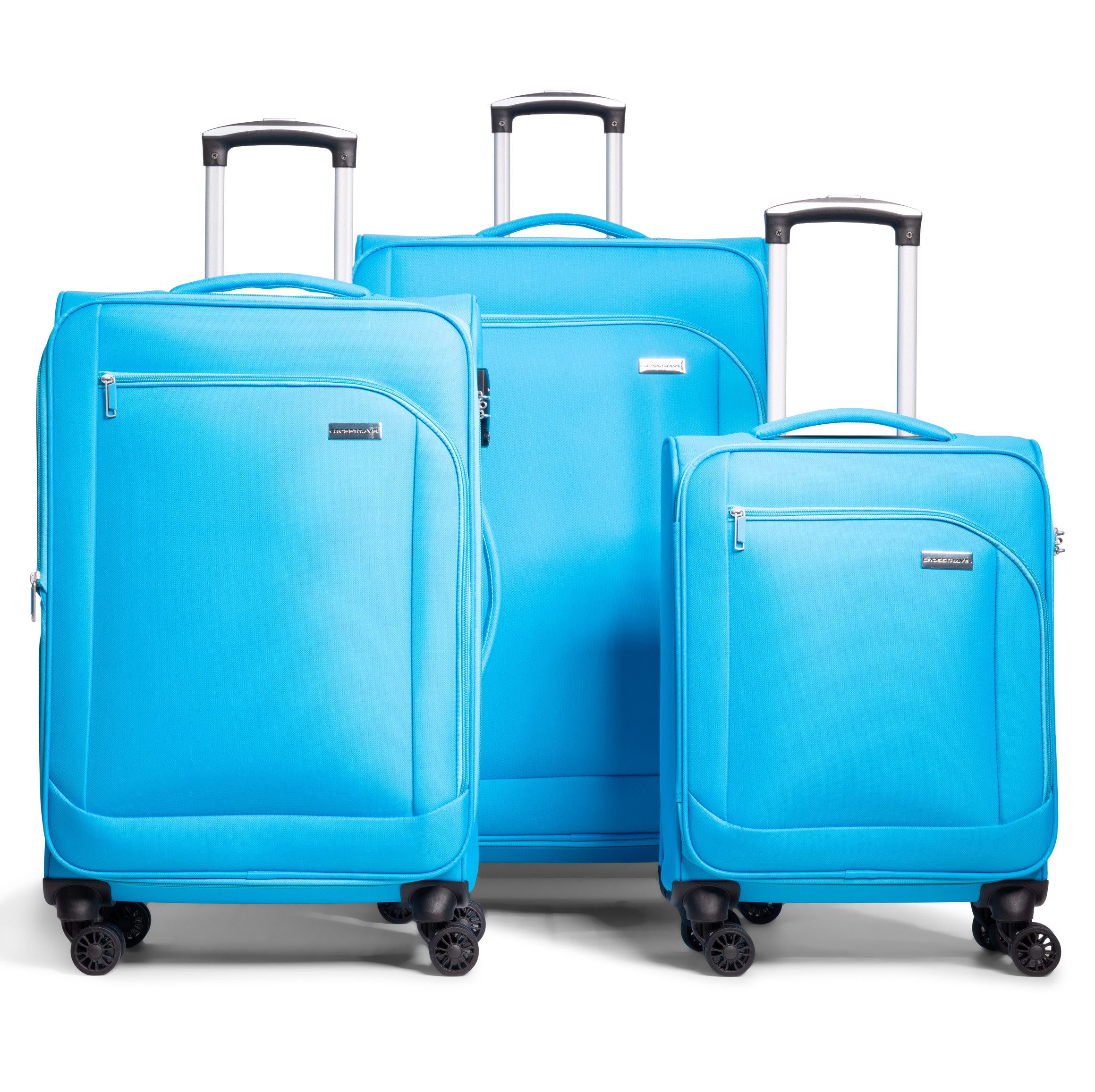 Crosstravel Trolleyset Monterey, 4 Rollen, (3 tlg., Weichgepäck Trolley Set), Volumenerweiterung bei Größe M+L