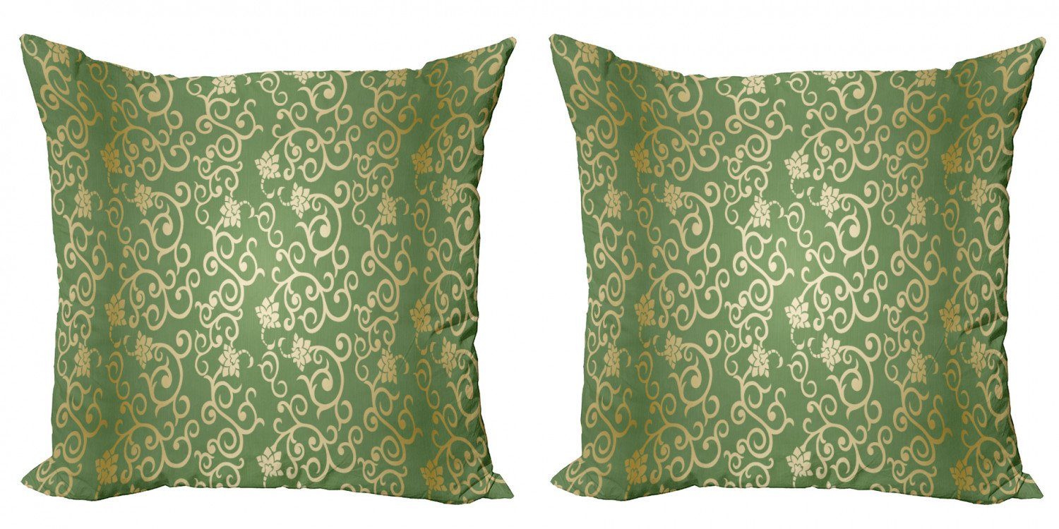 Kissenbezüge Modern Accent Doppelseitiger Digitaldruck, Grün Gelb Abakuhaus floral (2 und Curls Stück)