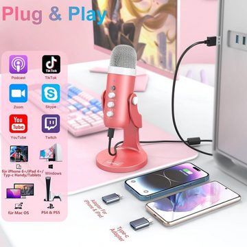 ZealSound Mikrofon, USB-Gaming Mikrofon mit Adapter, perfekt für Aufzeichnung, Streaming