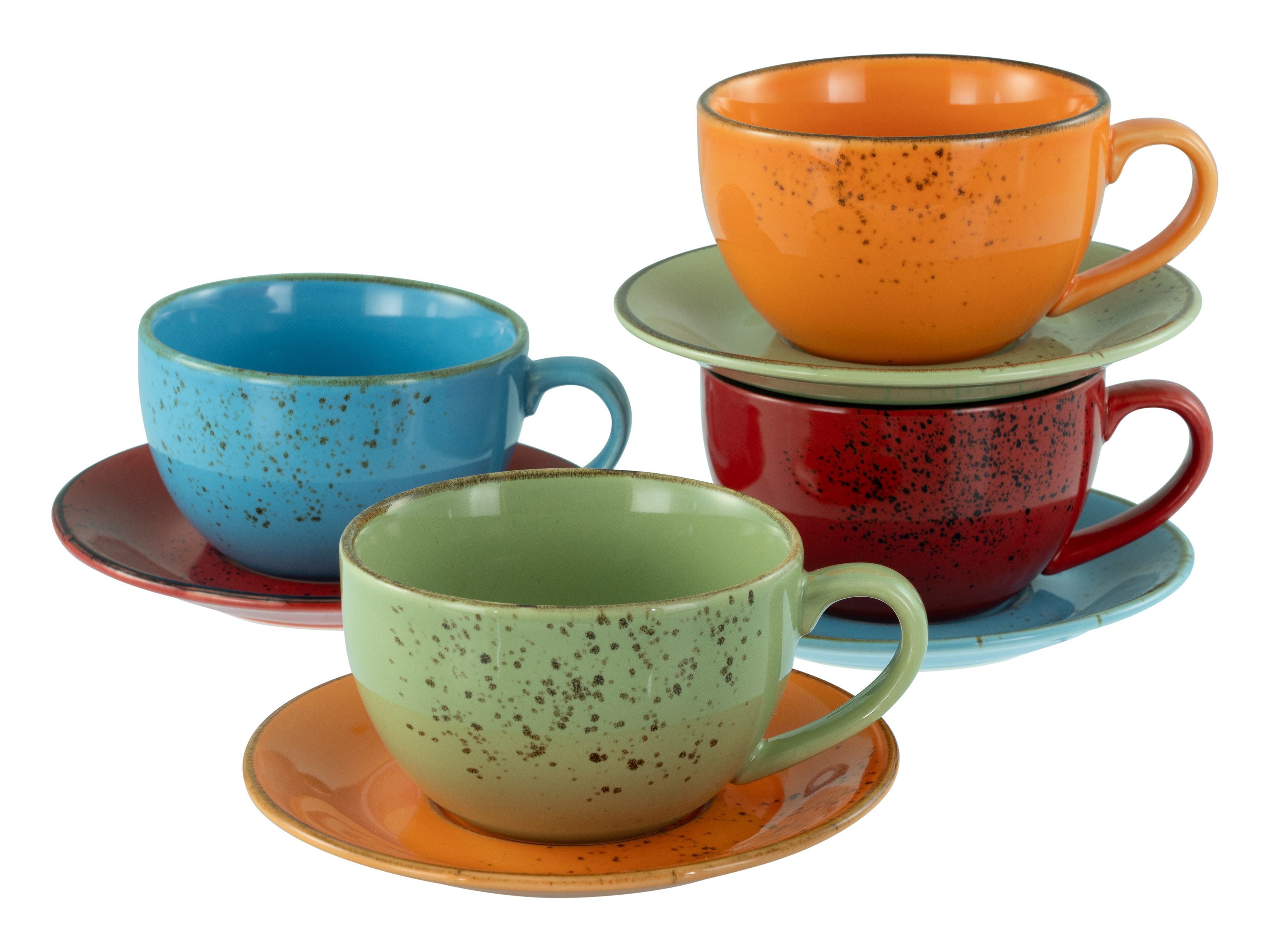 CreaTable Cappuccinotasse Nature Collection Mediterran, Cappuccino-Set, 8-tlg., Steinzeug, Handwerklicher Look, Vintage