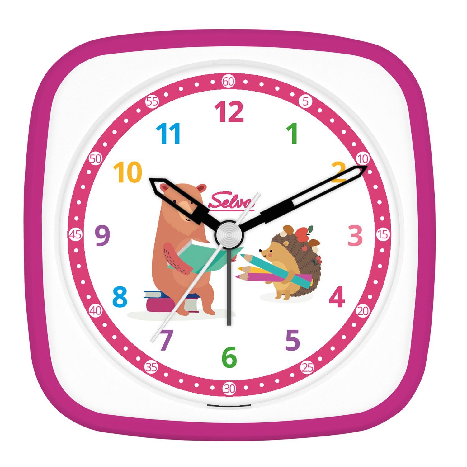 lautlos, Technik Licht SELVA Selva Exklusiv Kinderwecker, pink Wanduhr mit analog,