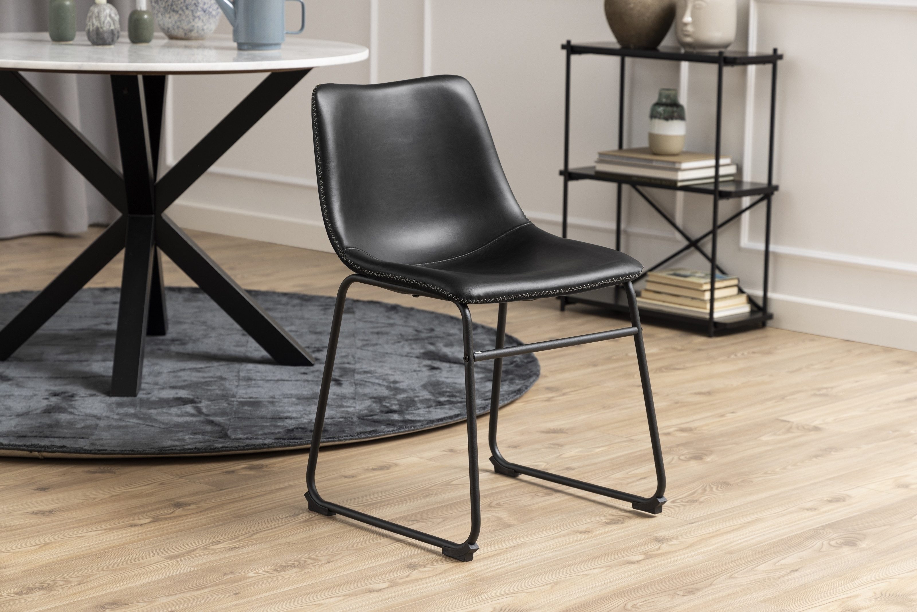 Esszimmerstuhl (2er-Set) in schwarz, PU - 48x78,5x56cm (BxHxT)
