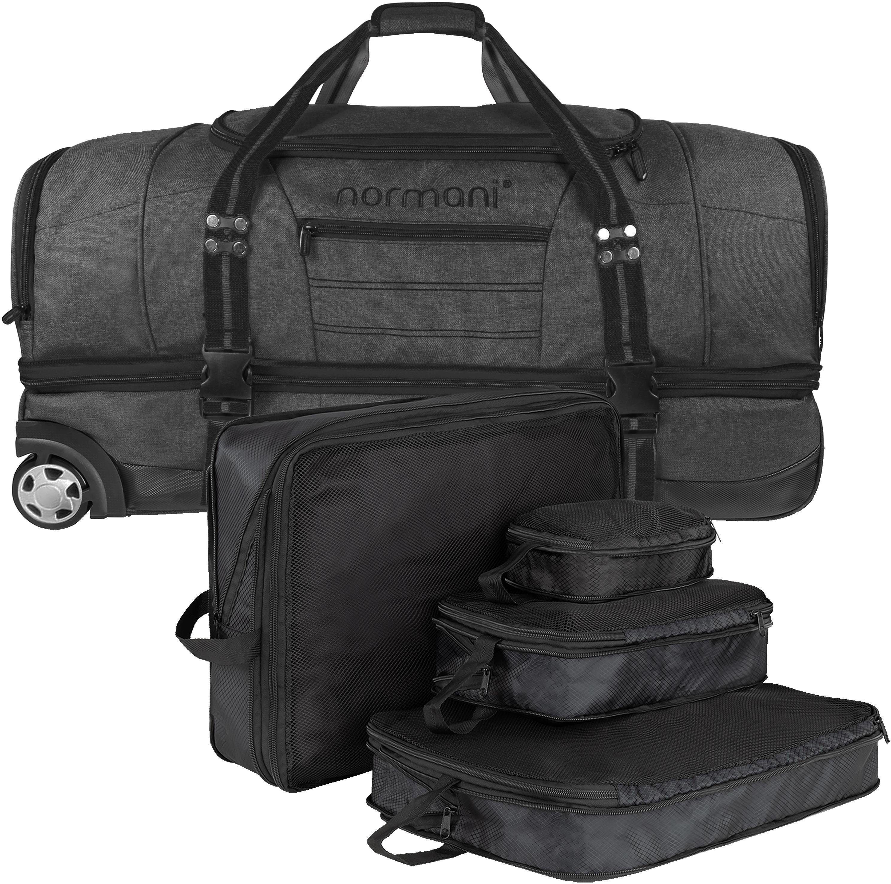 normani Reisetasche Reisetasche 120 L mit 4 Kleidertaschen, Große Reisetasche mit Rollen 120 Liter Schwarz
