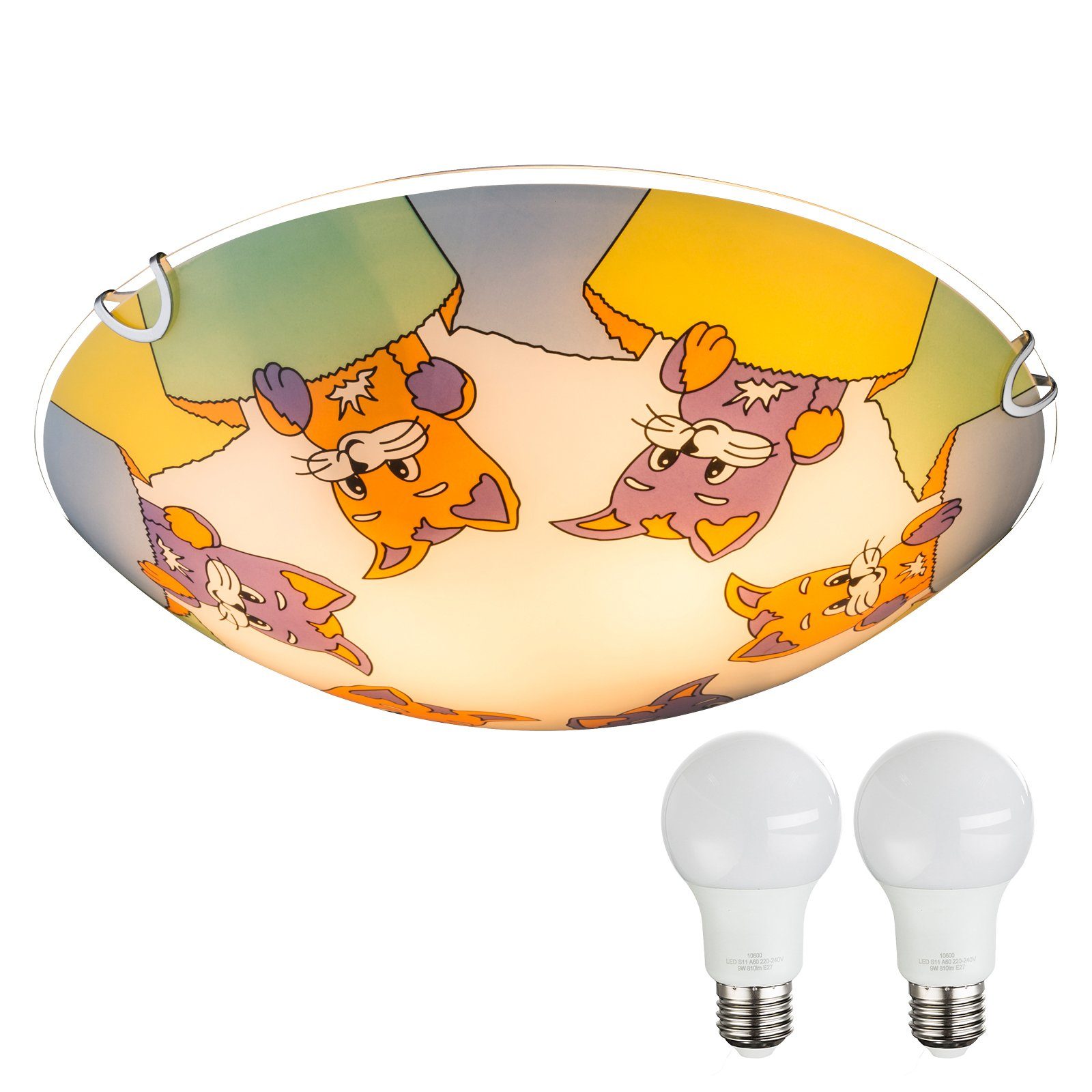 bmf-versand Deckenleuchte inklusive Junge Leuchtmittel, Mädchen wechselbar, Warmweiß, Kinderzimmerleuchte, Katzen, Deckenlampe Lampe LED Kinderzimmerlampe Kinderzimmer, Tiermotiv, Decke LED