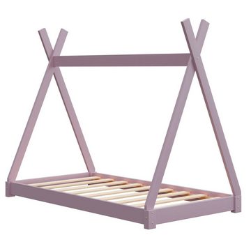 HAGO Kinderbett Montessori Kinderbett 160x80cm rosa Tipi Spielbett Zeltform Holz boden