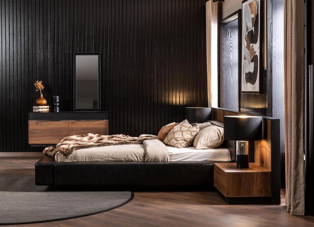 JVmoebel Schlafzimmer-Set in Moderner Luxuriös + 2x Stil Bett (3-St., Bequem Nachttisch), 1x Schlafzimmer, Europa Bettfarbe für Schwarz Made