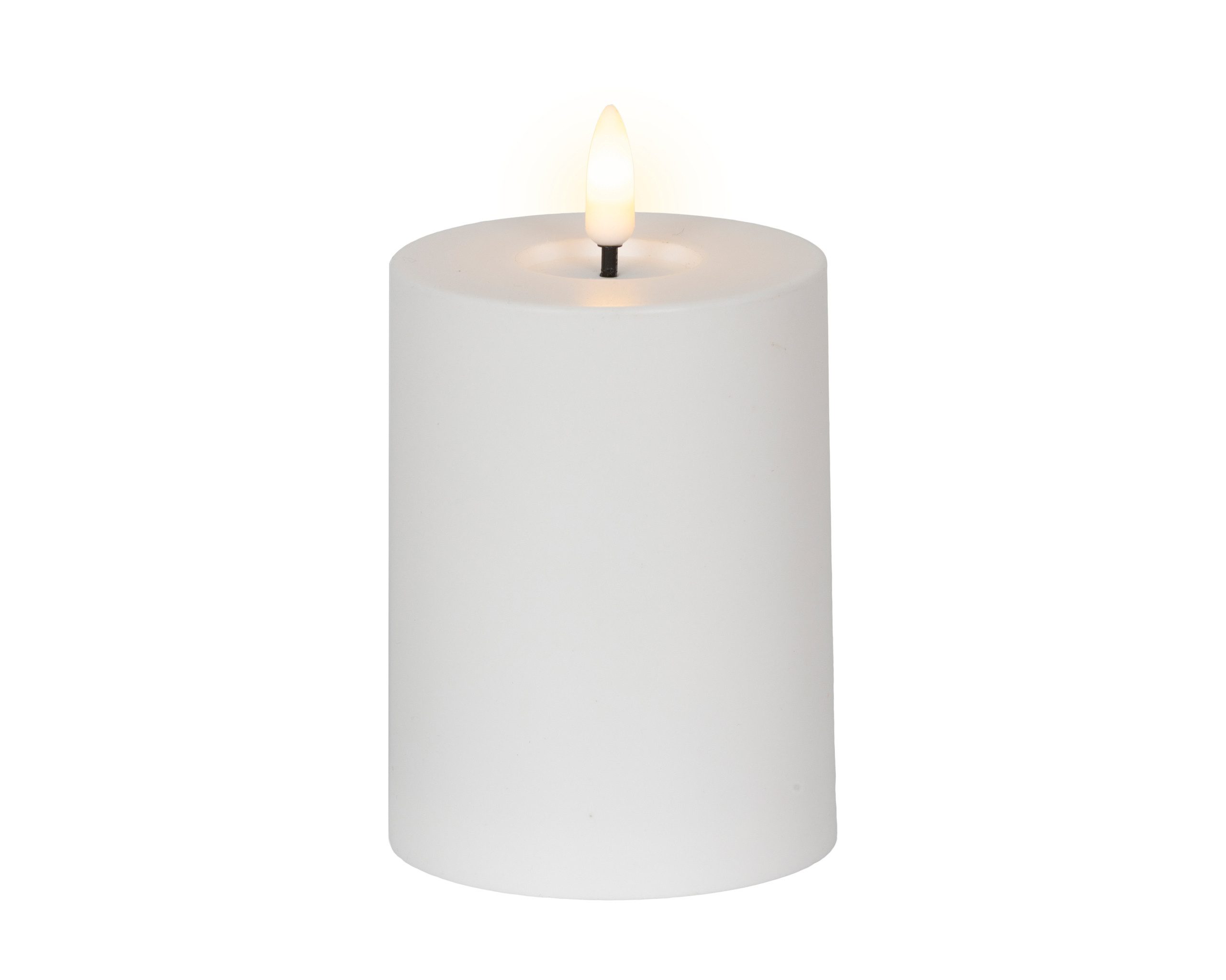 Lumineo LED-Kerze, LED Kerze mit Timerfunktion Outdoor 7,5x12cm Kunststoff Weiß Warmweiß