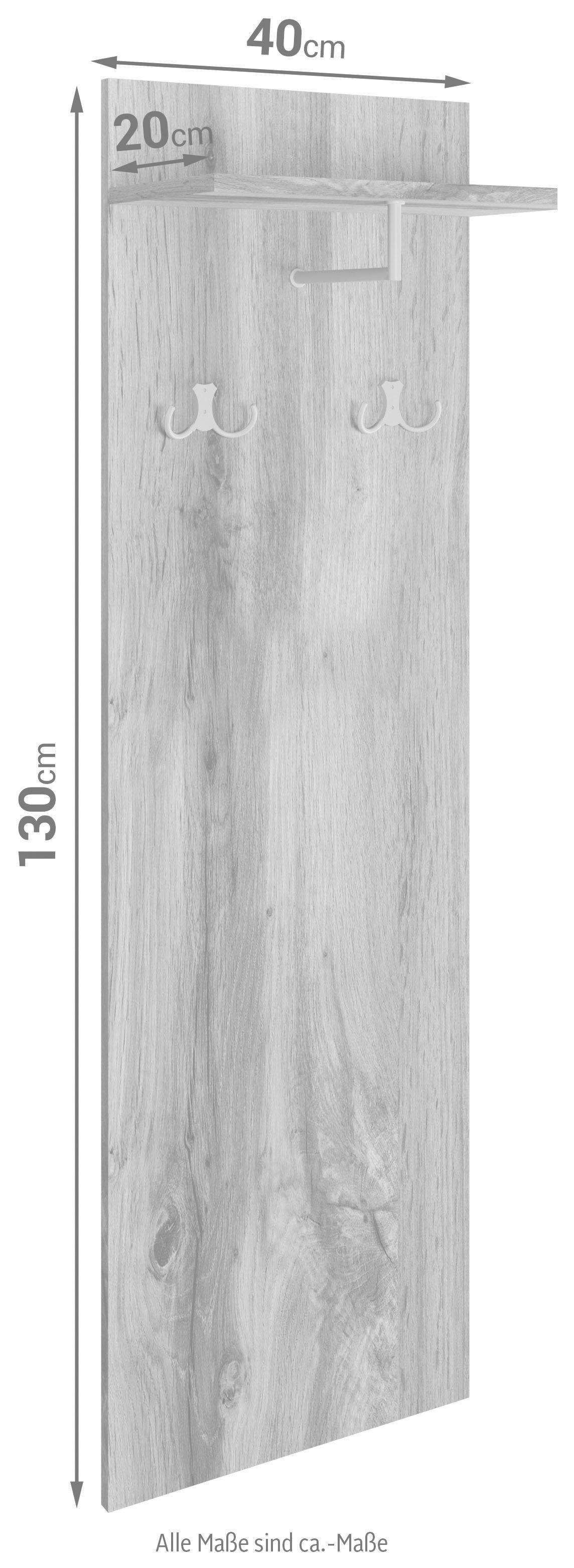 OTTO home Garderobenpaneel Paris (1 St), Wandgarderobe mit Doppelhaken und Kleiderstange (B/T/H): 40/21,5/130cm