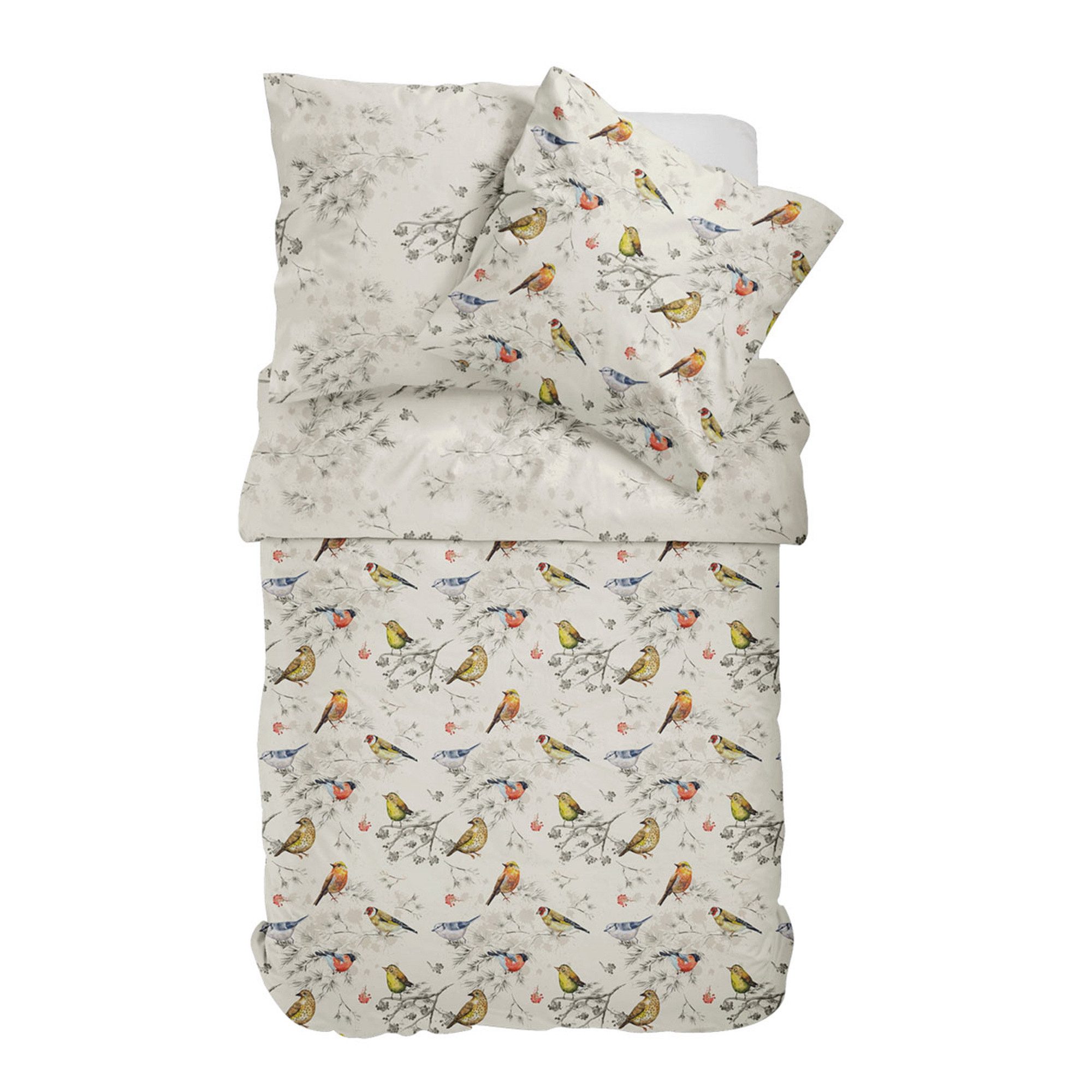 Sympathica Bettwäsche Bettwäsche Mako Satin Sympathica 11477 Vögel natur blau gelb 135x200, Mako Satin, 2 teilig