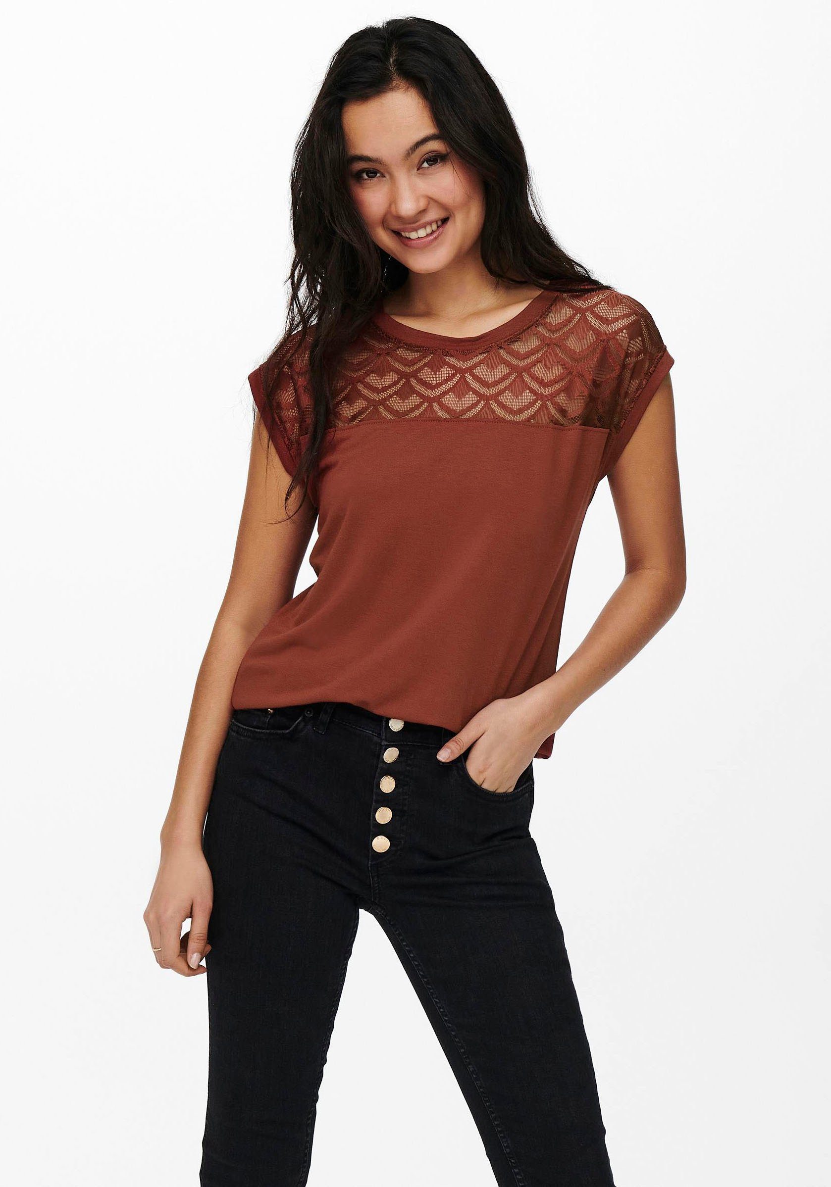 ONLY Spitzenshirt ONLNICOLE LIFE TOP MIX JRS S/S Henna NOOS