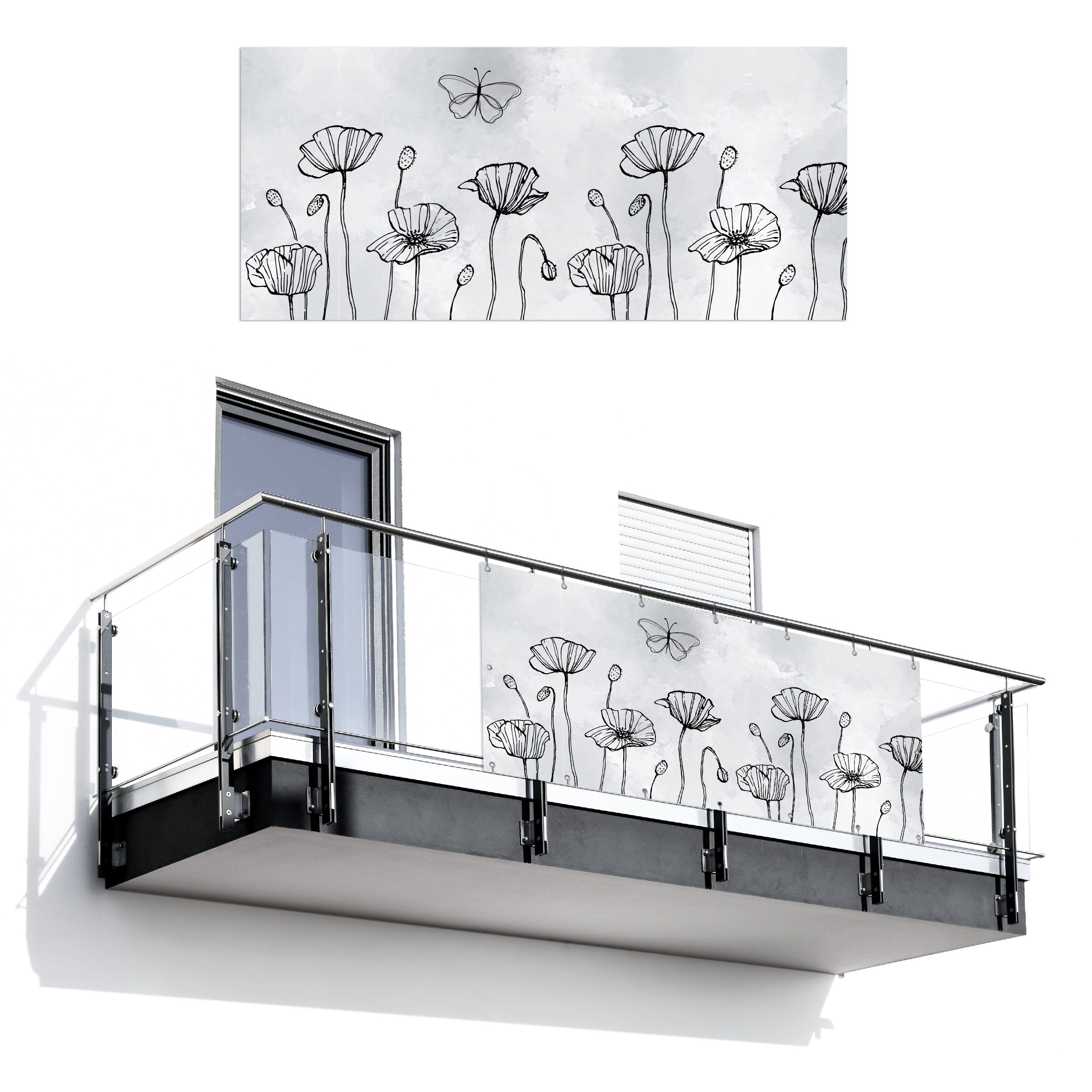 MuchoWow Balkonsichtschutz Blumen - Grau - günstig online kaufen