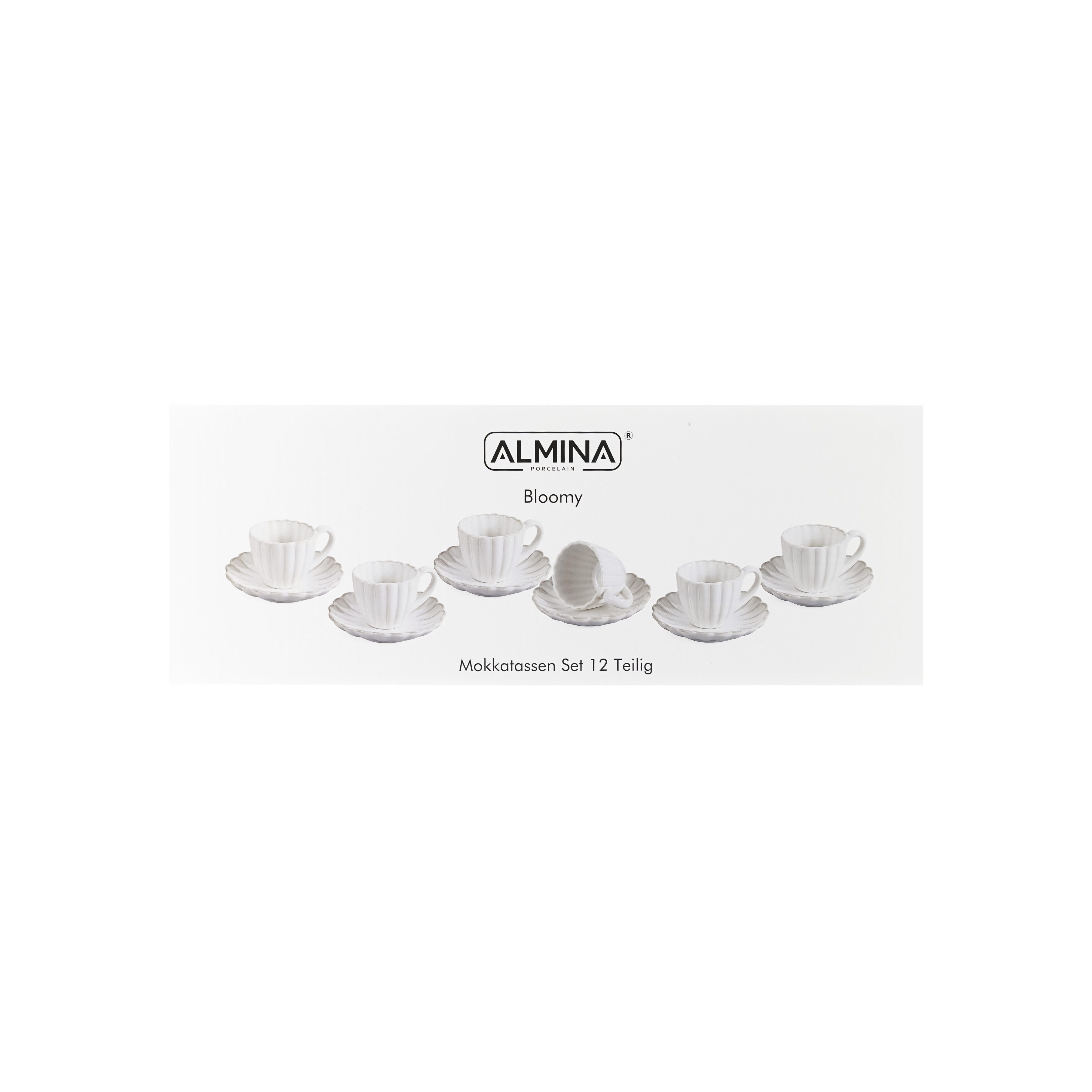 Almina Kaffeeservice Bloomy Mokkatassen-Set mit Untertellern 75 ml aus Porzellan - 12-tlg (12-tlg), Porzellan – Bild 5 von 5