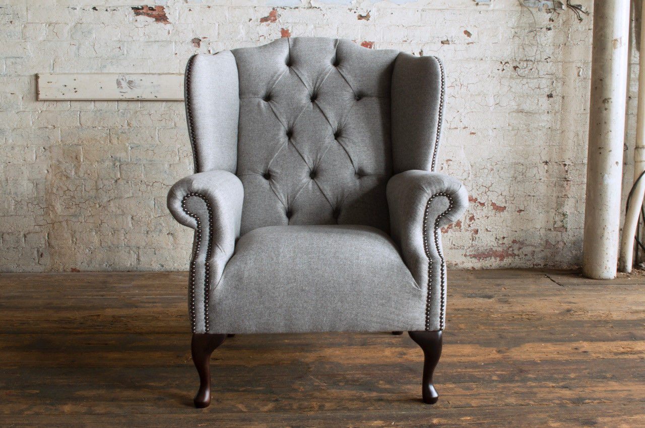 Ohrensessel Chesterfield Sofa Sessel Polsterung Grau für den Fernsehabend