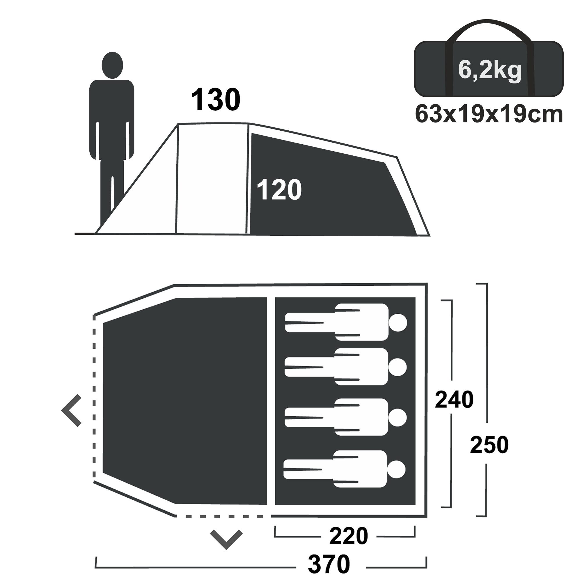 yourGEAR Tunnelzelt yourGEAR Zelt Sopero 4 Personen Tunnelzelt mit Wasserdicht 5000mm, Personen: 4