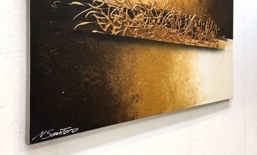 WandbilderXXL Gemälde Golden Kaos 120 x 80 cm, Abstraktes Gemälde, handgemaltes Unikat