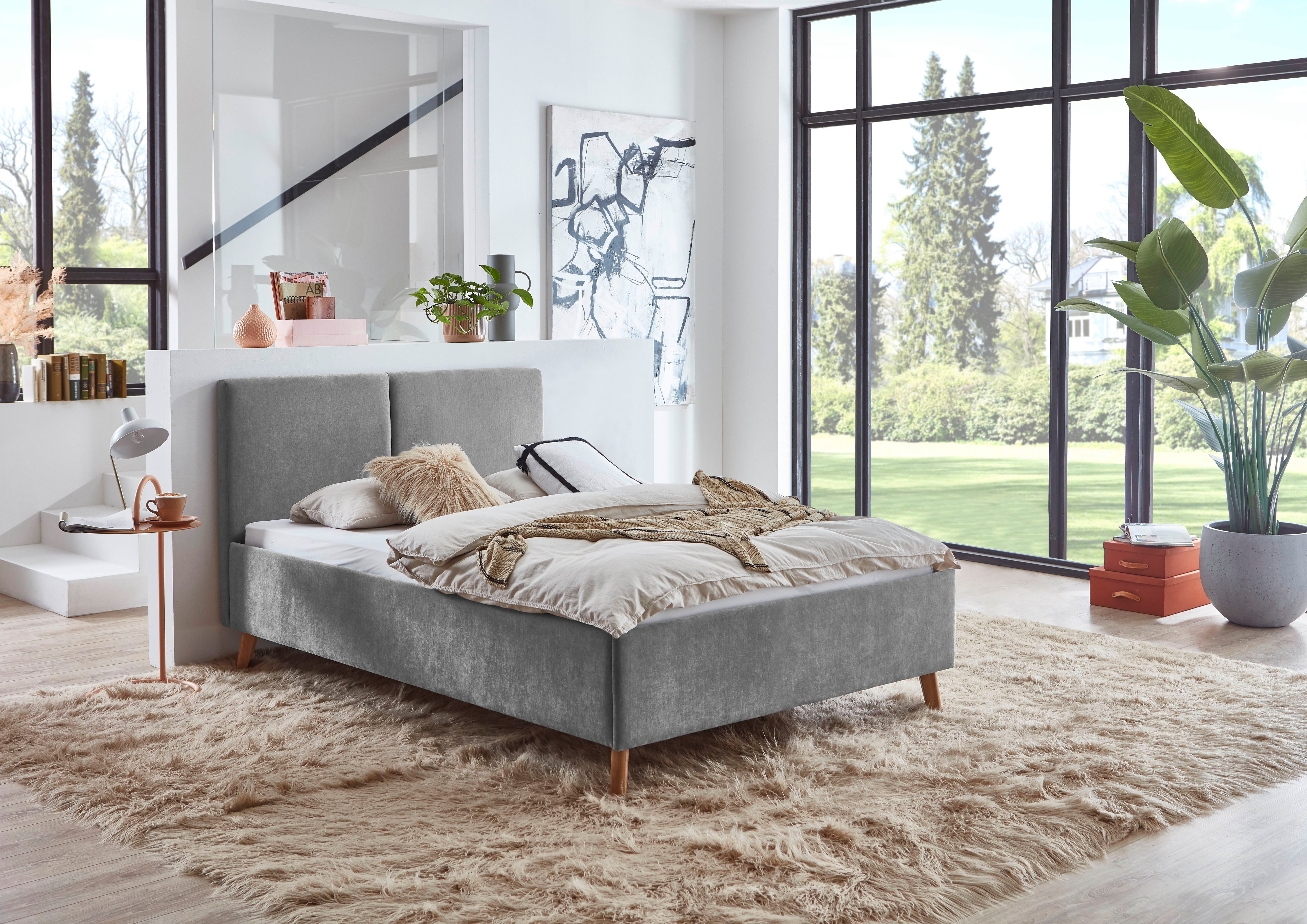 meise.möbel Polsterbett Piano, in verschiedene Farben und Breiten erhältlich, wahlweise mit schwarzem oder eichefarbigem Holzfuß