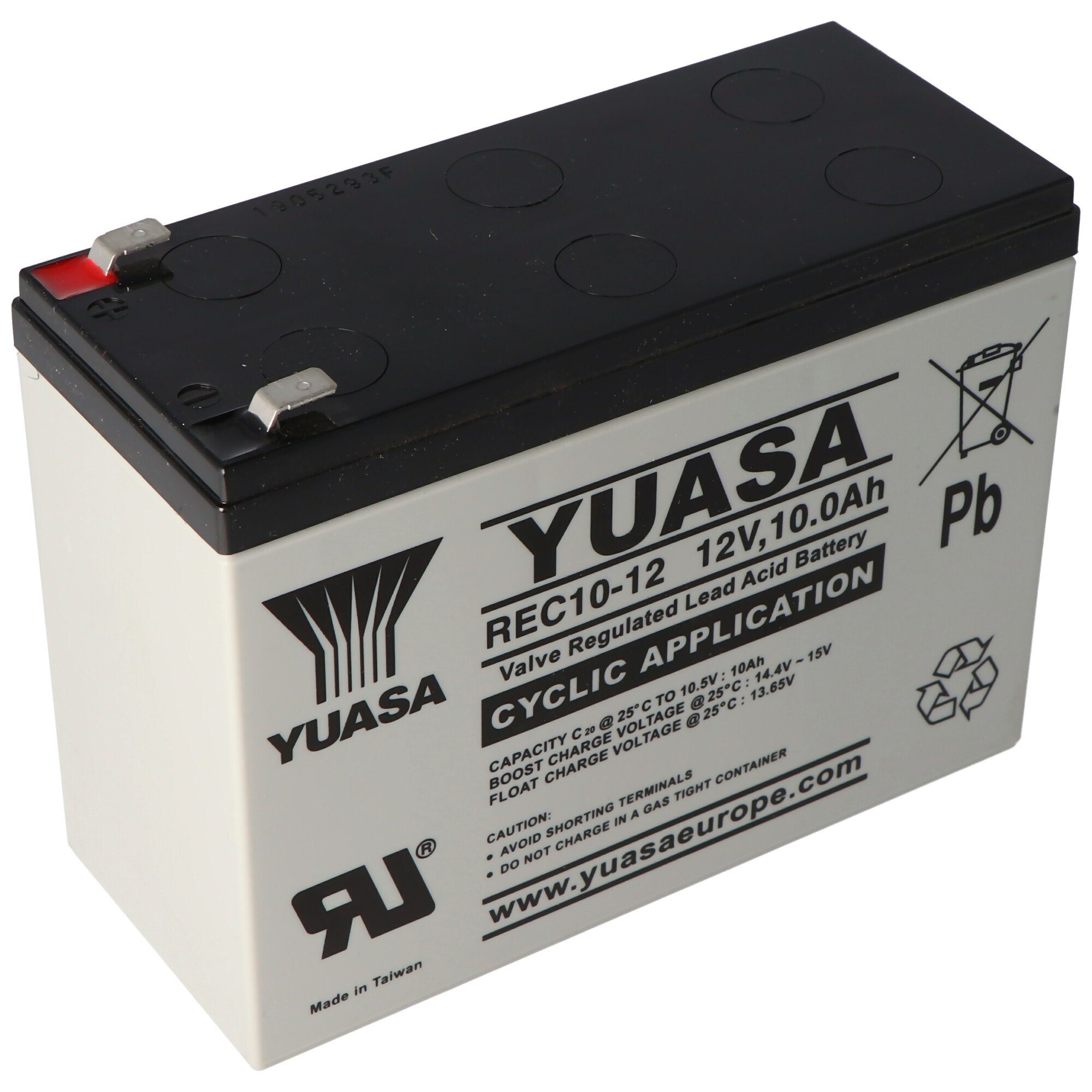 Yuasa Yuasa Blei-Akku REC10-12 mit 12 Volt und 10Ah, 6,3mm Faston Steckkont Akku 10000 mAh (12,0 V)