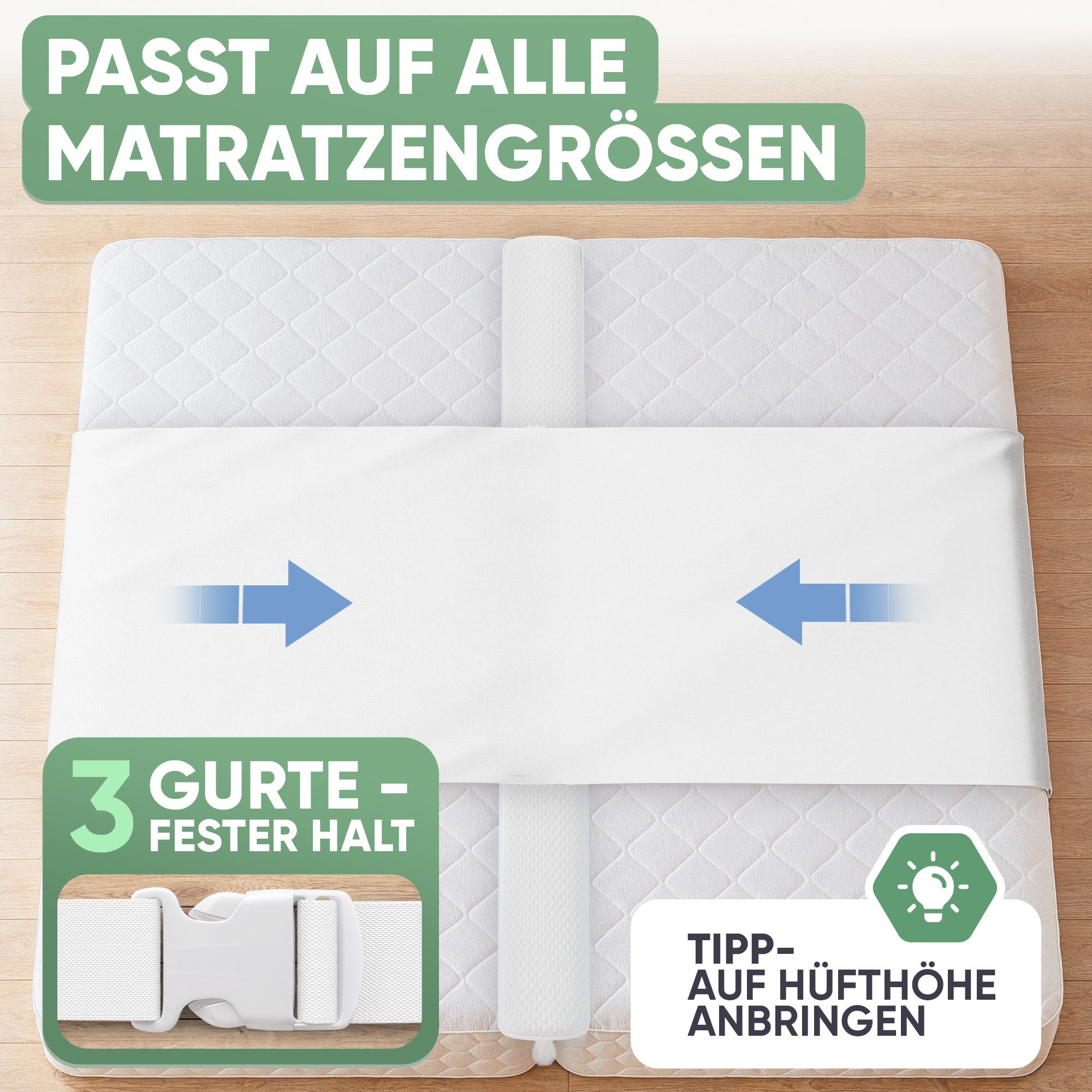 Matratzenkeil Set Liebesbrücke für Matratzen + Matratzenkeil bis 240 cm Gesamtbreite Blumtal, wasserdichter Matratzenverbinder mit Spanngurten 90 cm Länge