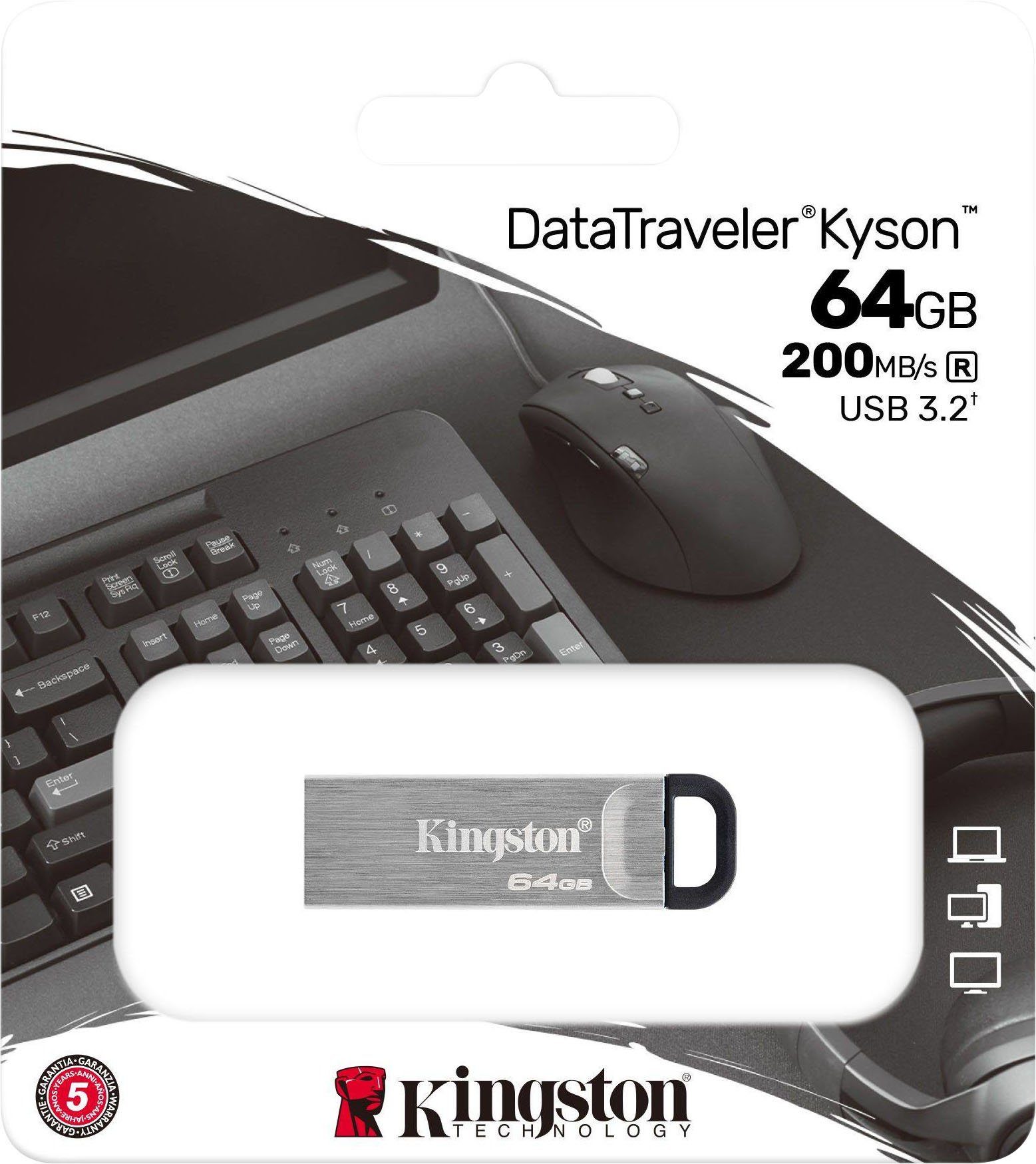 Kingston DataTraveler Kyson 64 GB USB-Stick (USB 3.2, Lesegeschwindigkeit 200 MB/s)